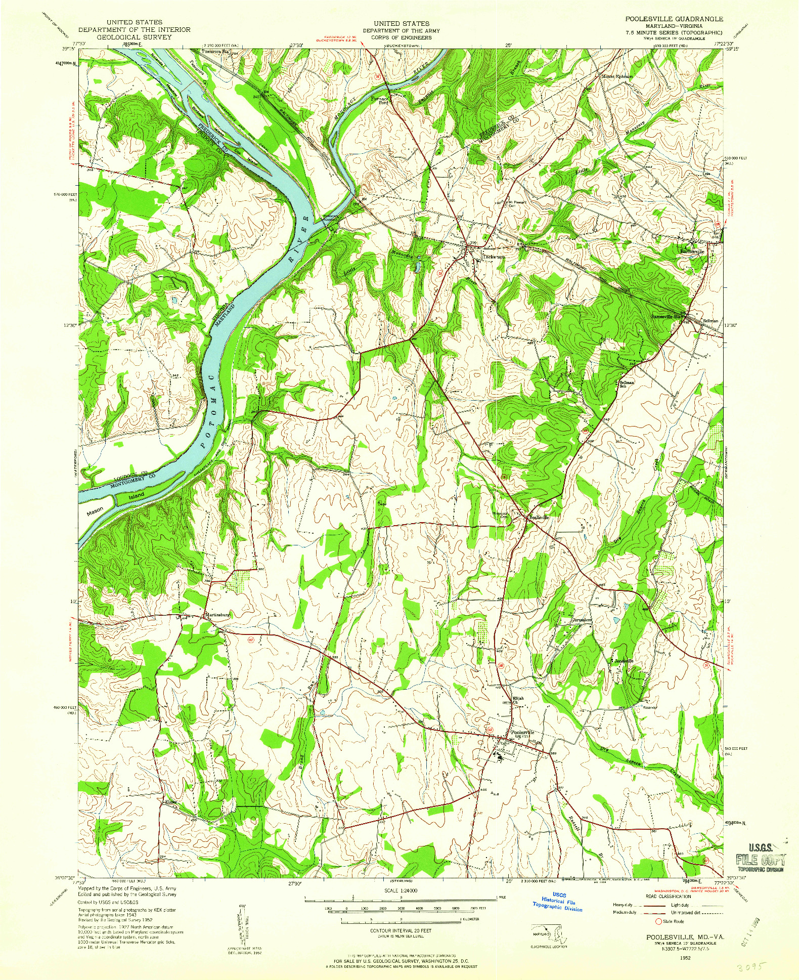 USGS 1:24000-SCALE QUADRANGLE FOR POOLESVILLE, MD 1952