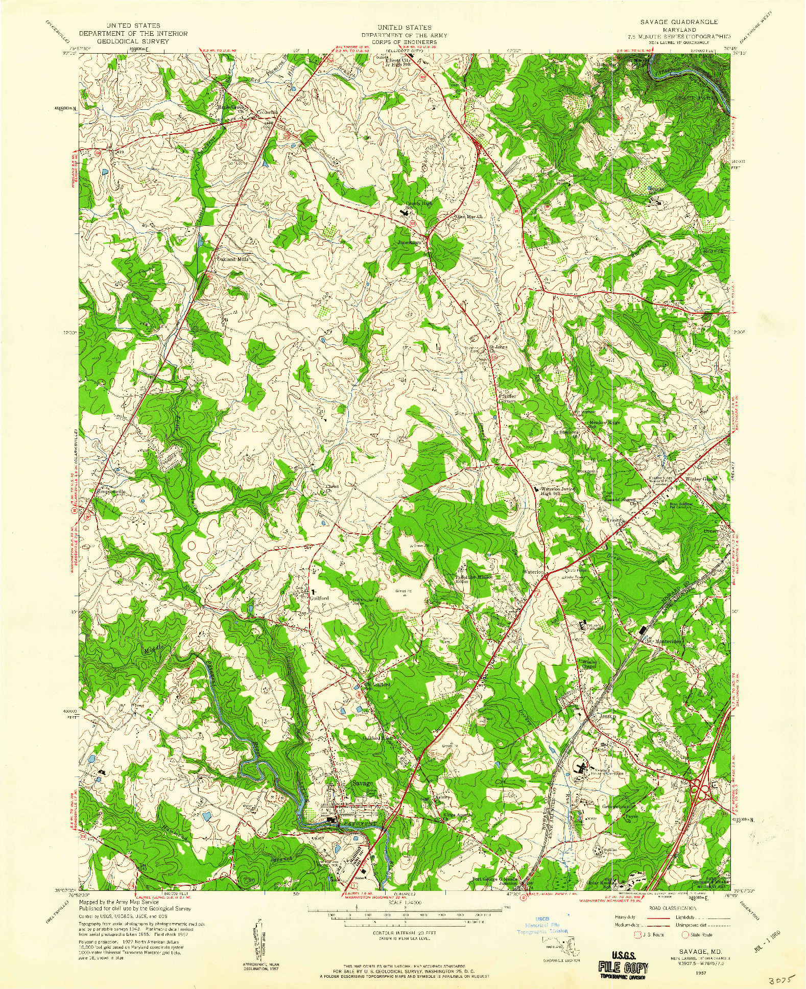 USGS 1:24000-SCALE QUADRANGLE FOR SAVAGE, MD 1957