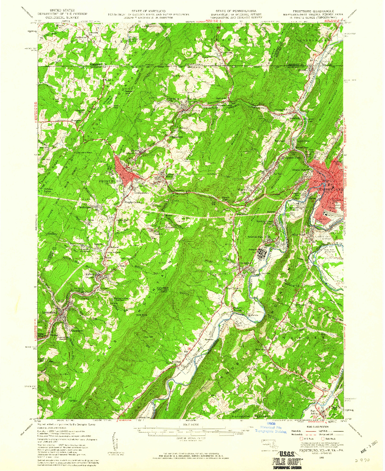 USGS 1:62500-SCALE QUADRANGLE FOR FROSTBURG, MD 1950