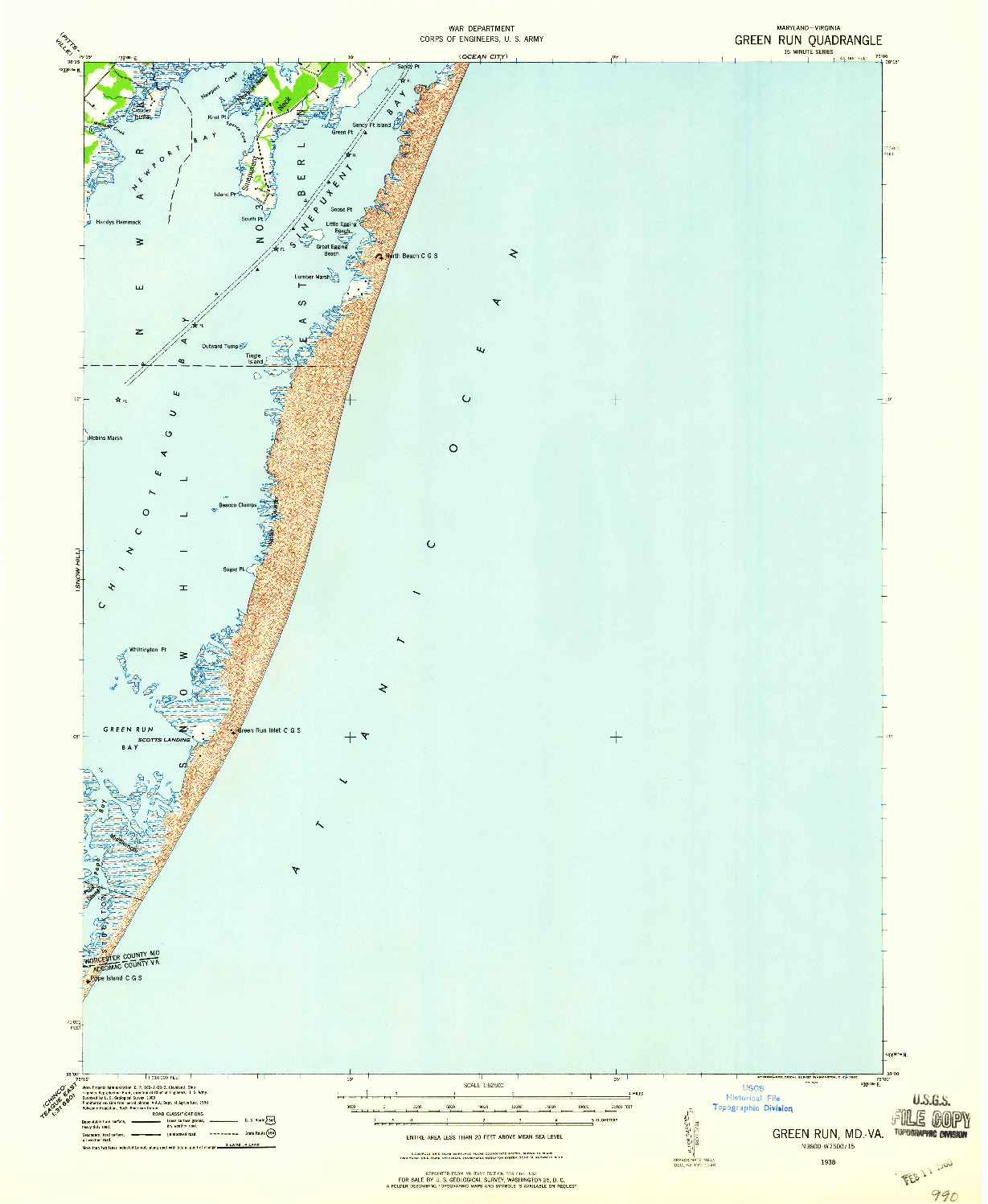 USGS 1:62500-SCALE QUADRANGLE FOR GREEN RUN, MD 1938