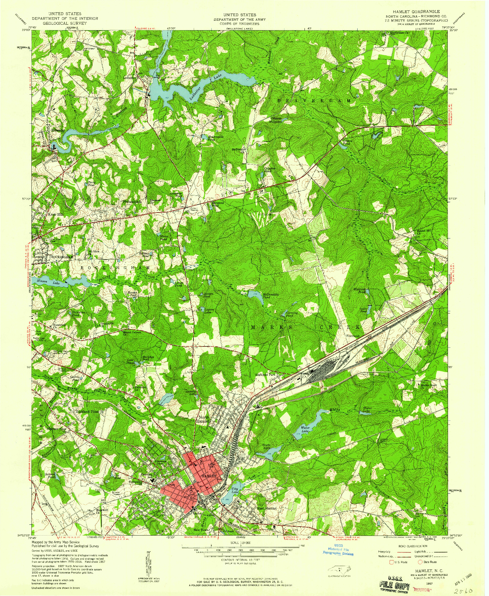 USGS 1:24000-SCALE QUADRANGLE FOR HAMLET, NC 1957