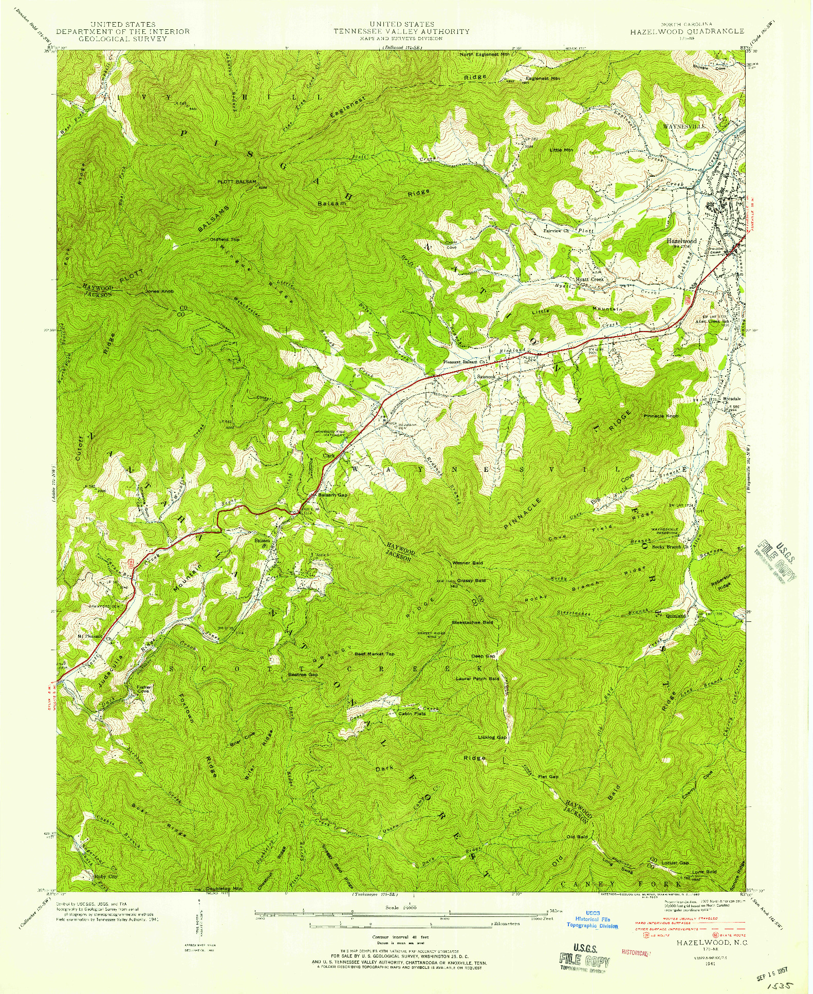 USGS 1:24000-SCALE QUADRANGLE FOR HAZELWOOD, NC 1941