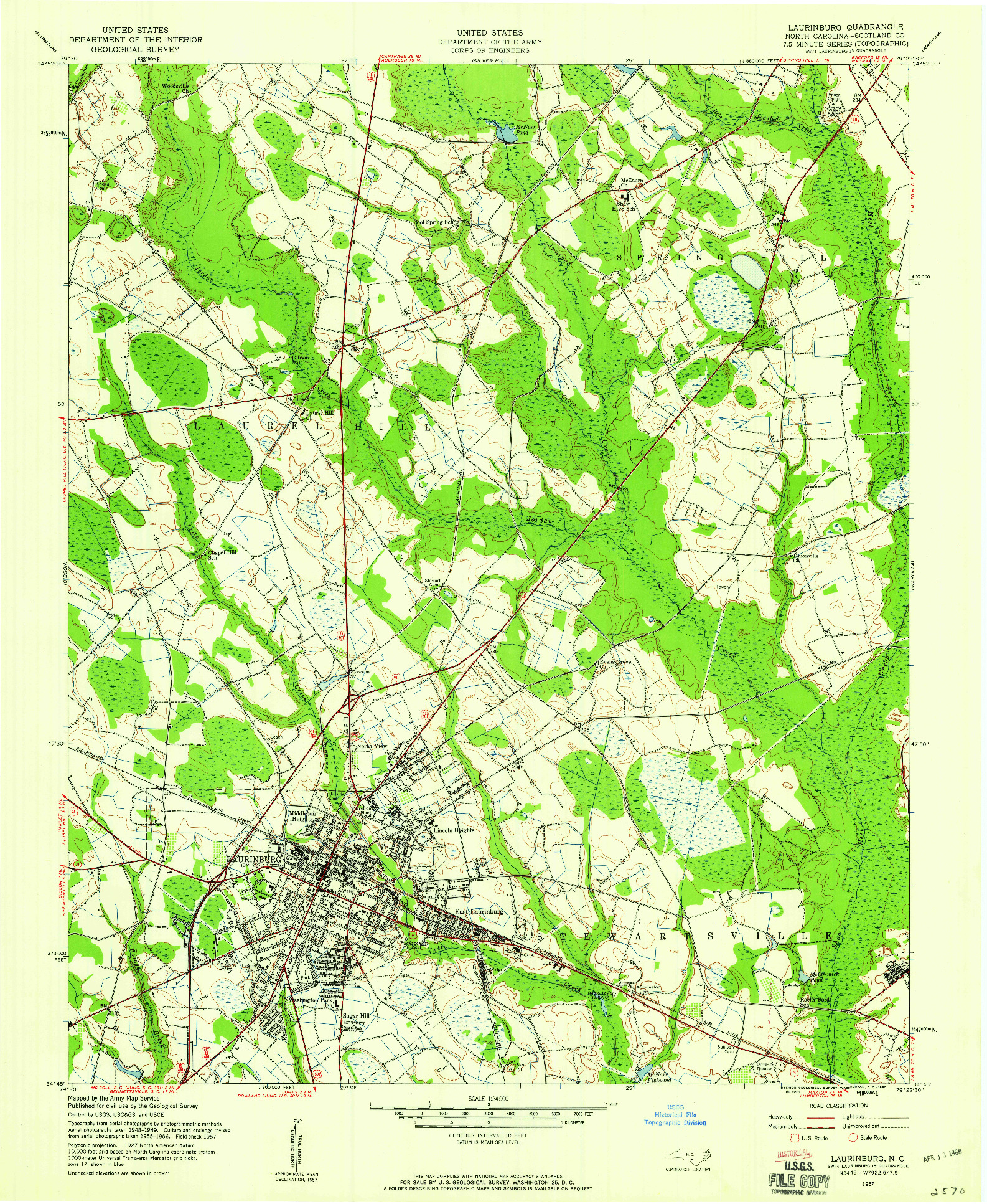 USGS 1:24000-SCALE QUADRANGLE FOR LAURINBURG, NC 1957