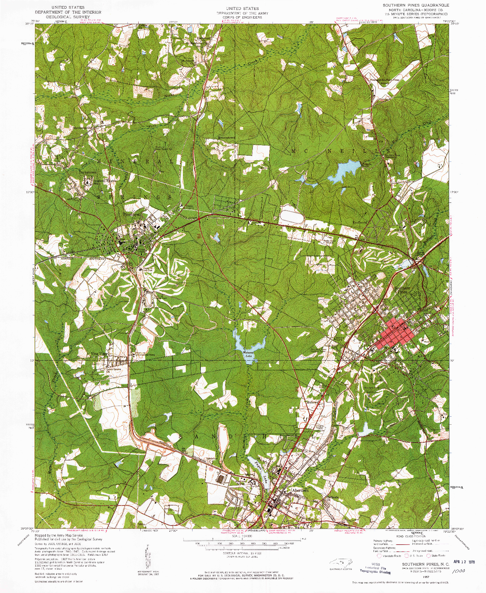 USGS 1:24000-SCALE QUADRANGLE FOR SOUTHERN PINES, NC 1957