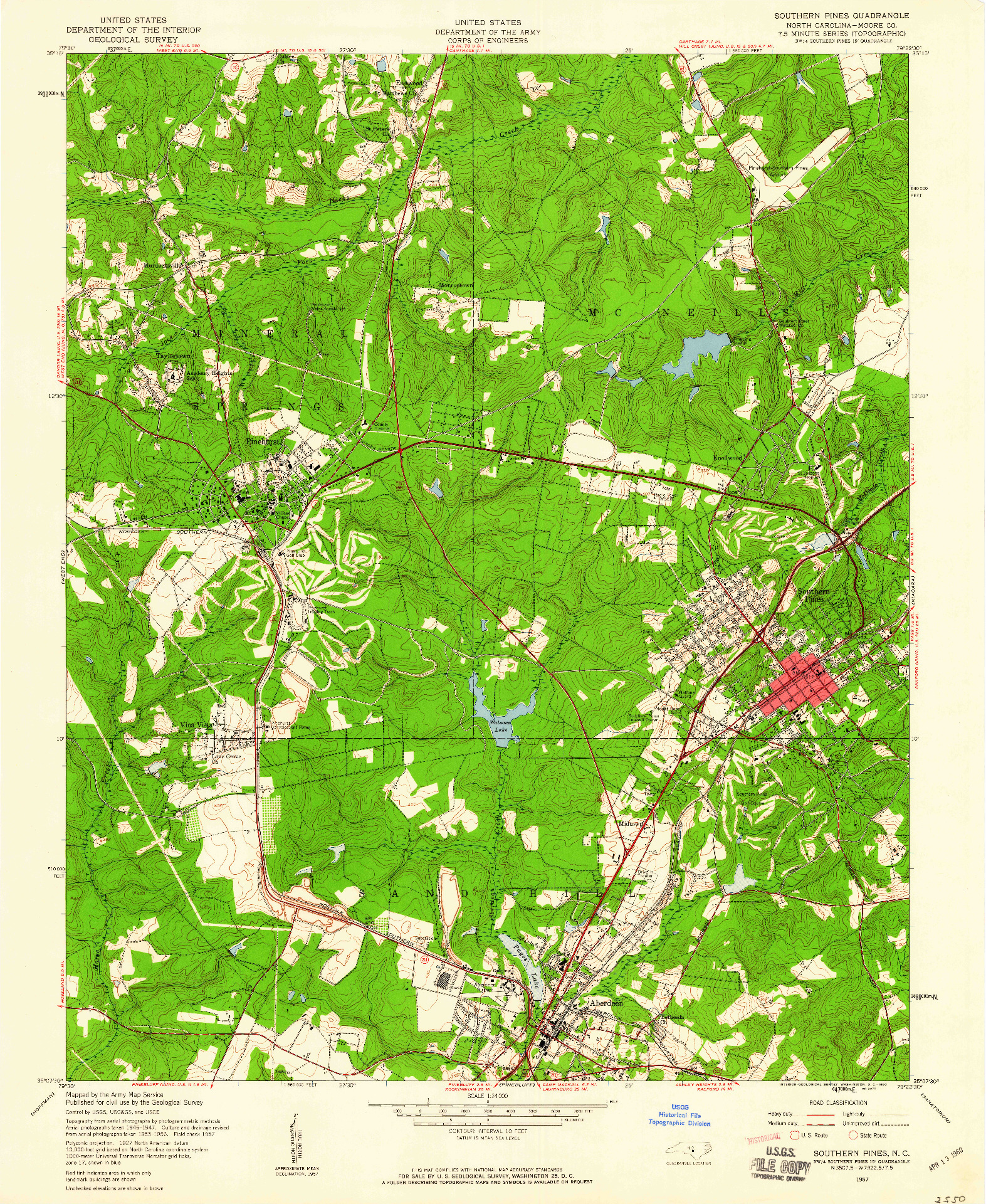 USGS 1:24000-SCALE QUADRANGLE FOR SOUTHERN PINES, NC 1957