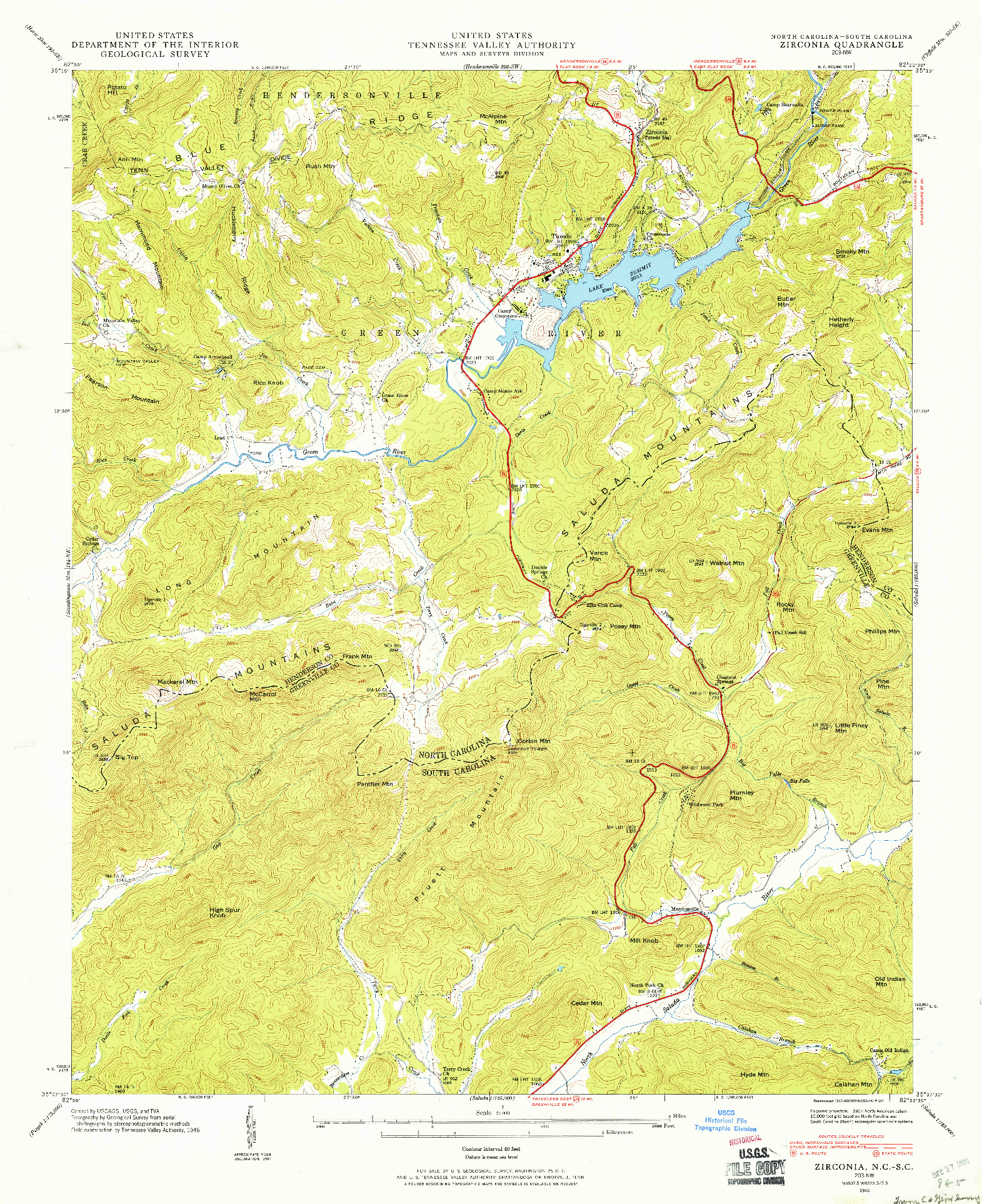 USGS 1:24000-SCALE QUADRANGLE FOR ZIRCONIA, NC 1946