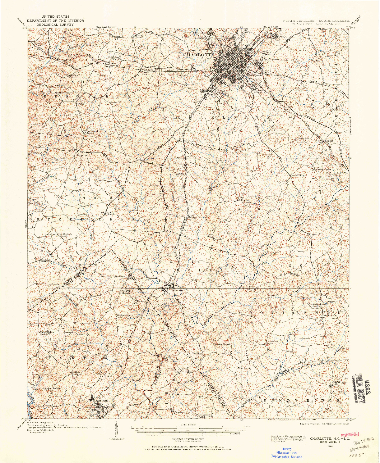 USGS 1:62500-SCALE QUADRANGLE FOR CHARLOTTE, NC 1905