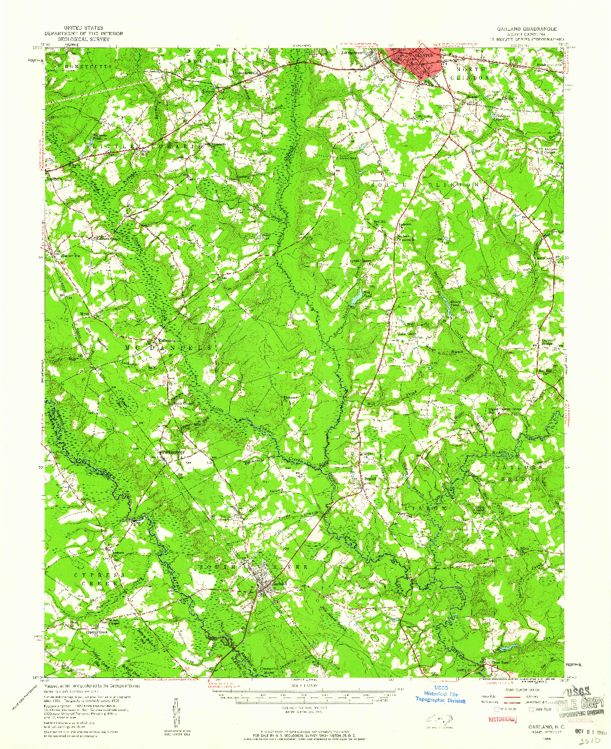 USGS 1:62500-SCALE QUADRANGLE FOR GARLAND, NC 1959