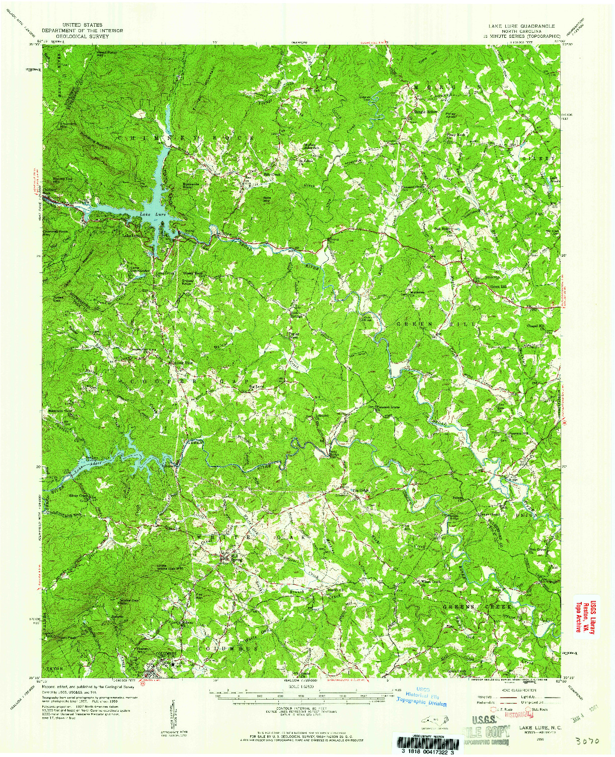 USGS 1:62500-SCALE QUADRANGLE FOR LAKE LURE, NC 1959