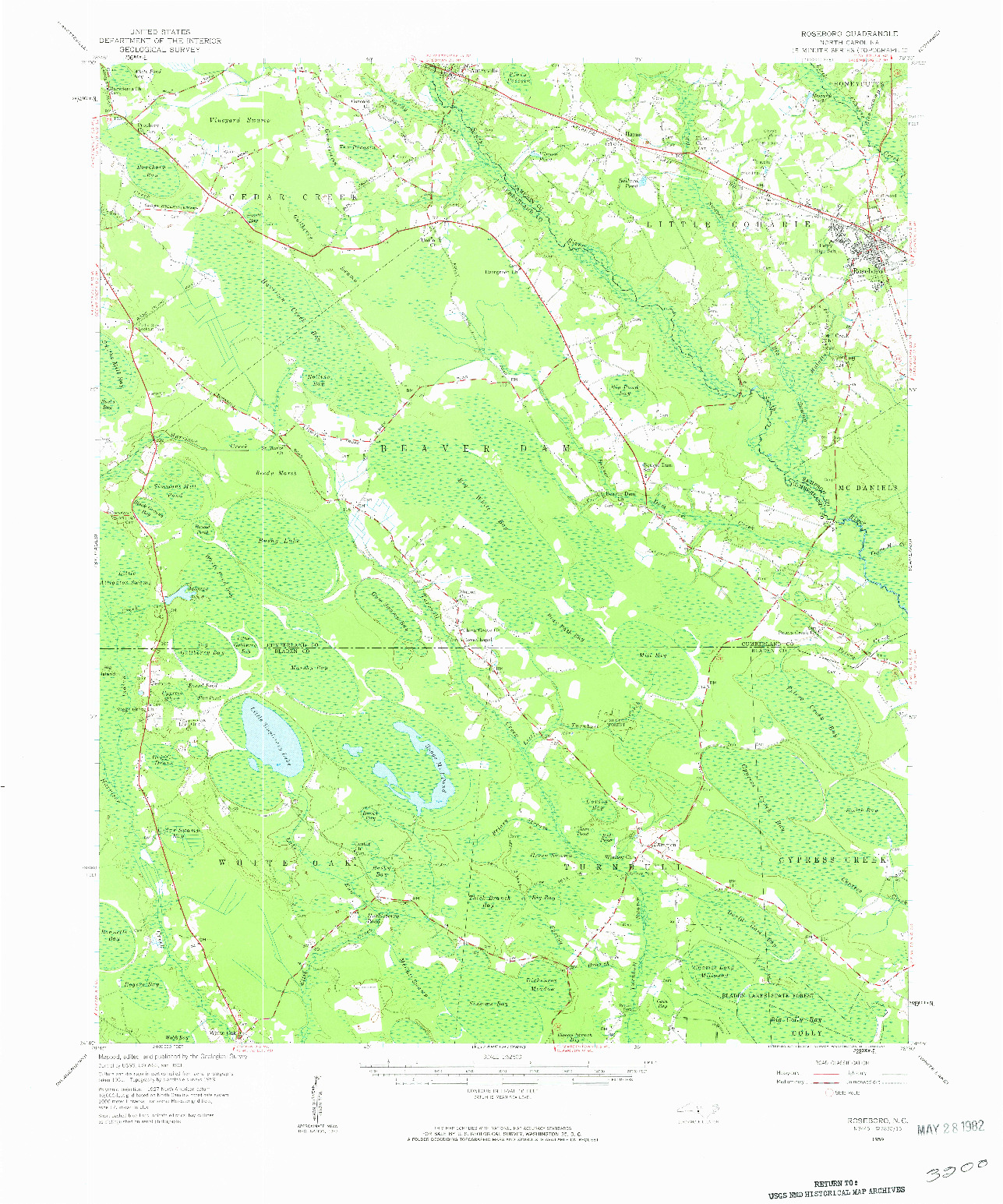 USGS 1:62500-SCALE QUADRANGLE FOR ROSEBORO, NC 1959