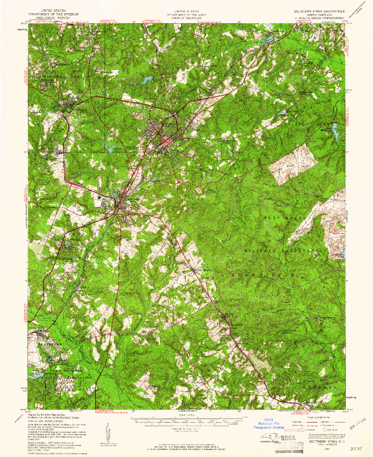 USGS 1:62500-SCALE QUADRANGLE FOR SOUTHERN PINES, NC 1957