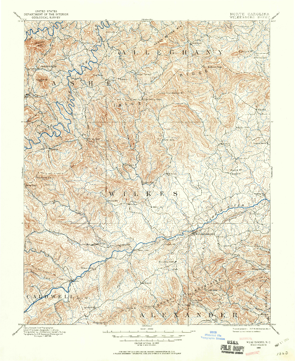 USGS 1:125000-SCALE QUADRANGLE FOR WILKESBORO, NC 1889