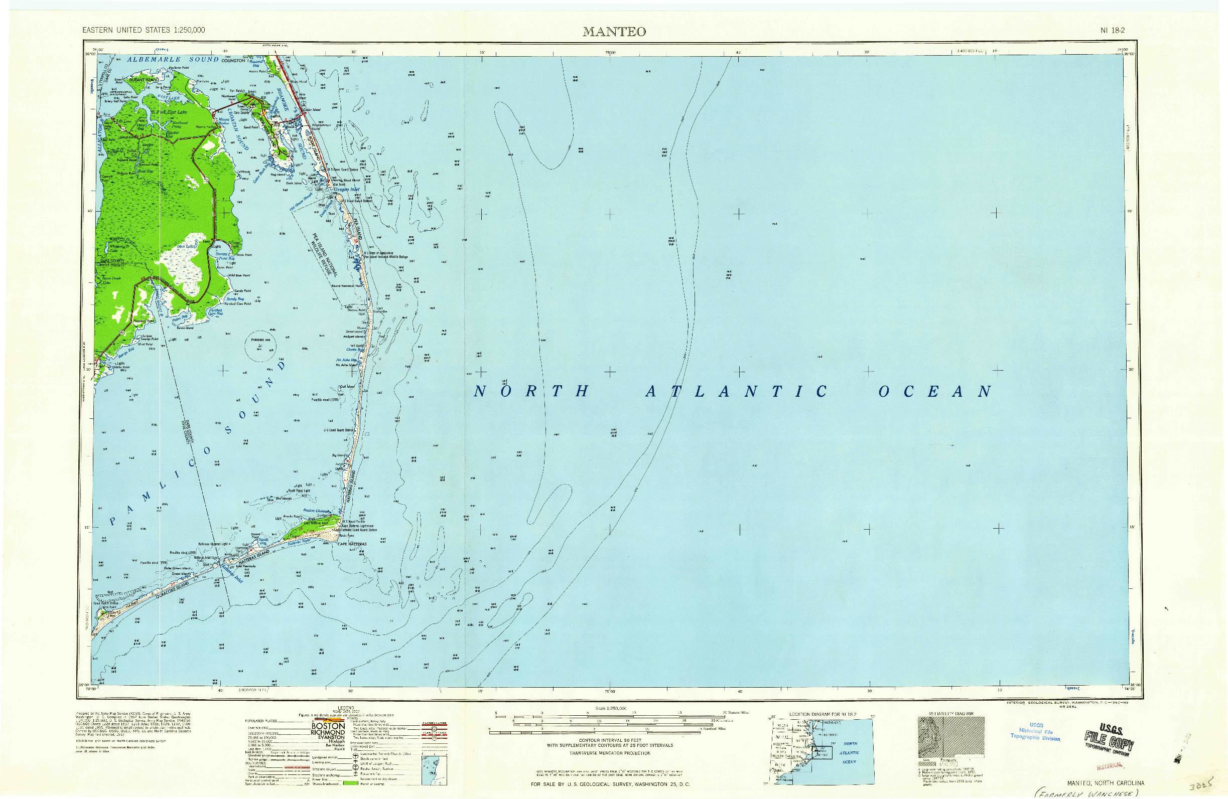 USGS 1:250000-SCALE QUADRANGLE FOR MANTEO, NC 1960