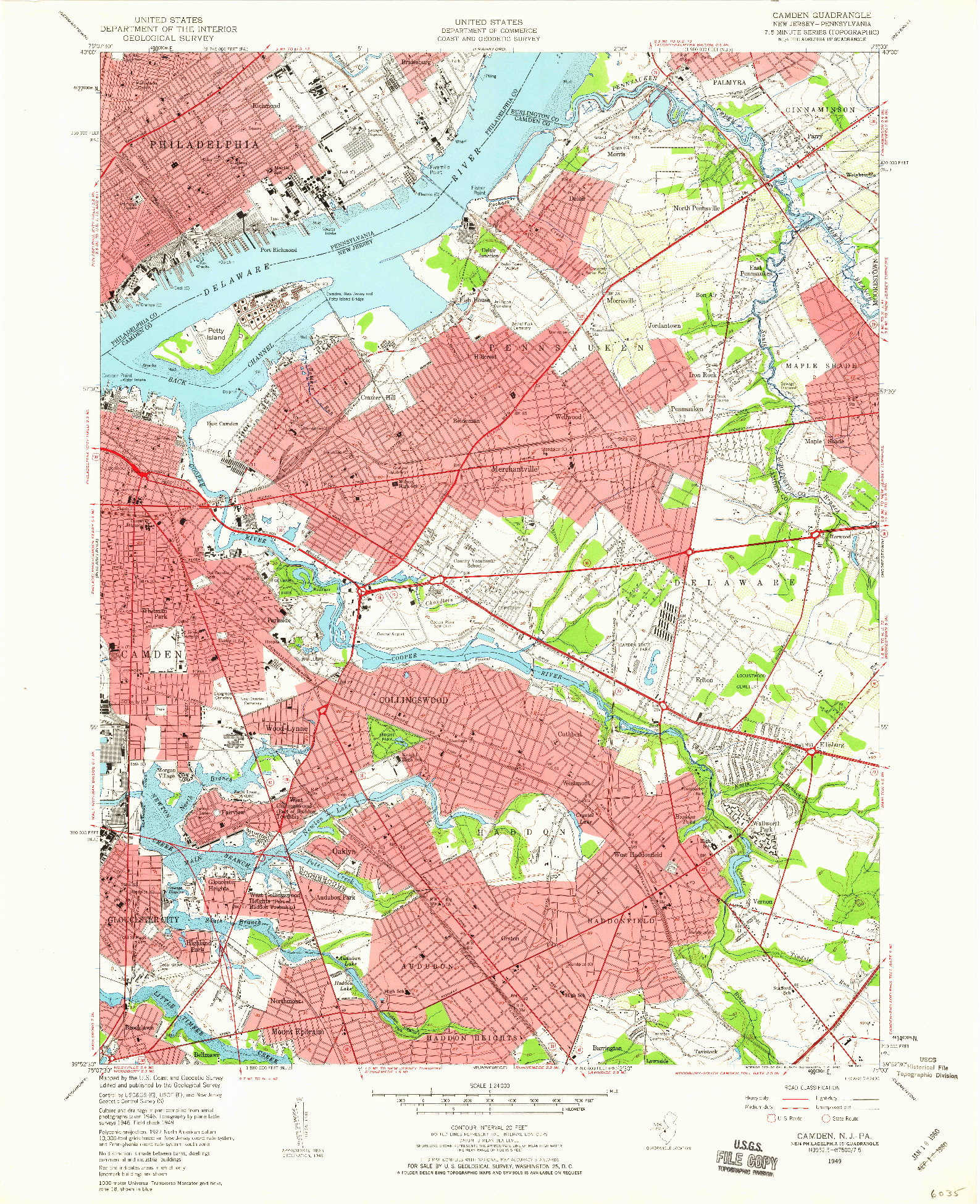 USGS 1:24000-SCALE QUADRANGLE FOR CAMDEN, NJ 1949