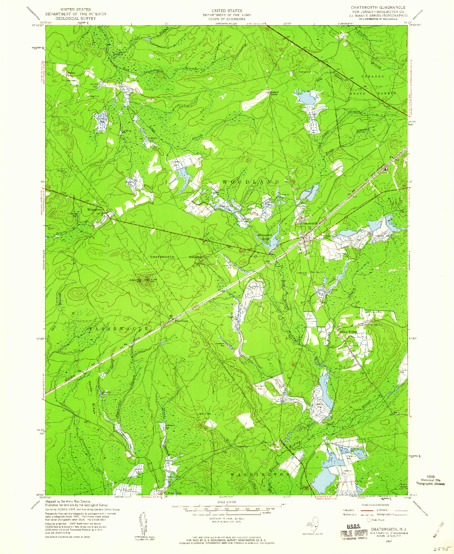 USGS 1:24000-SCALE QUADRANGLE FOR CHATSWORTH, NJ 1957