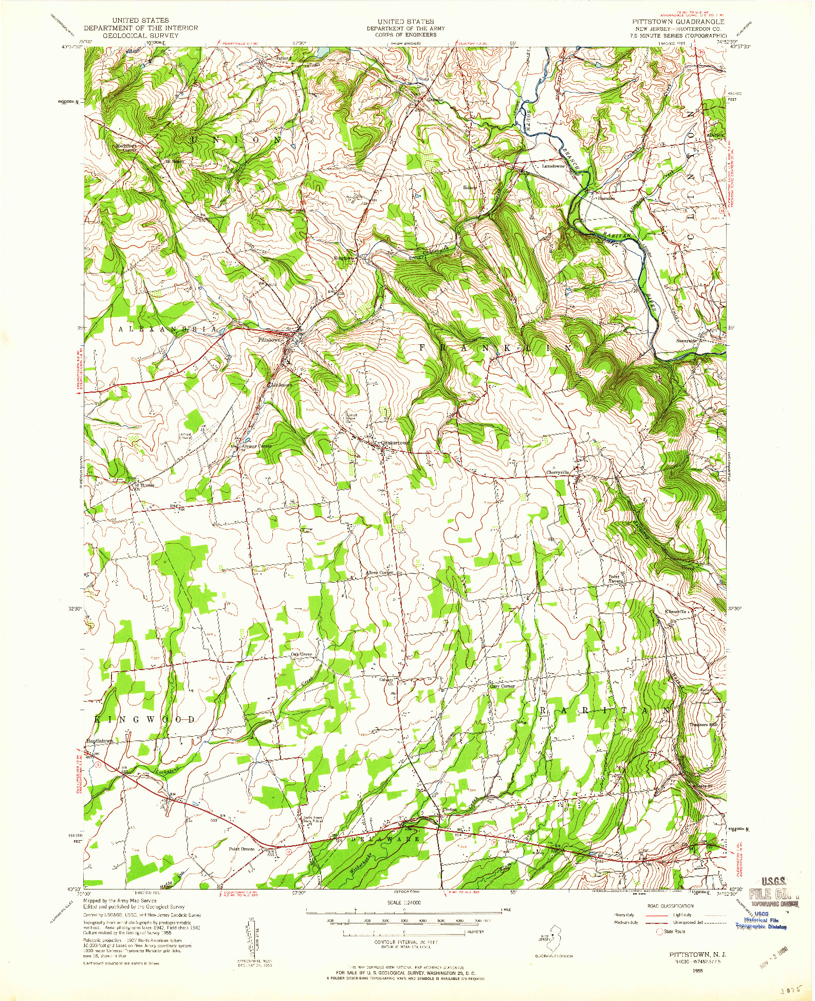 USGS 1:24000-SCALE QUADRANGLE FOR PITTSTOWN, NJ 1955