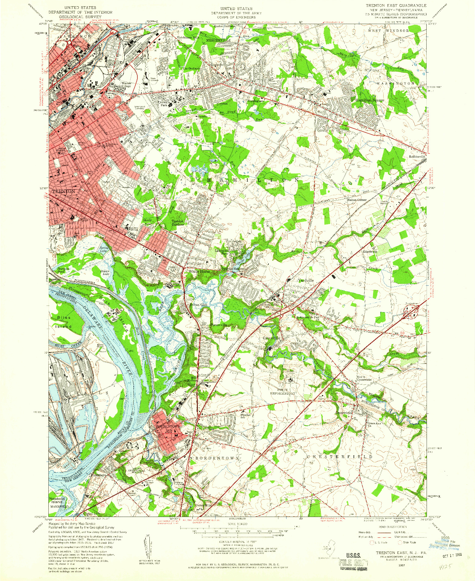 USGS 1:24000-SCALE QUADRANGLE FOR TRENTON EAST, NJ 1957