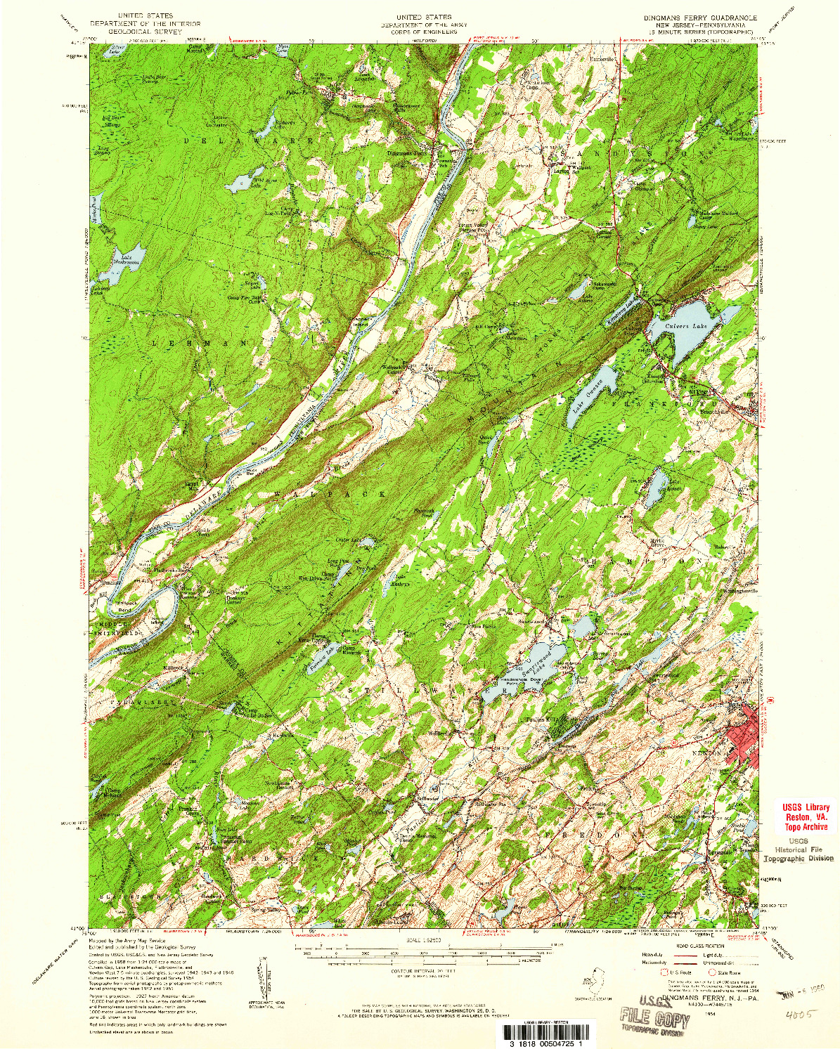 USGS 1:62500-SCALE QUADRANGLE FOR DINGMANS FERRY, NJ 1954