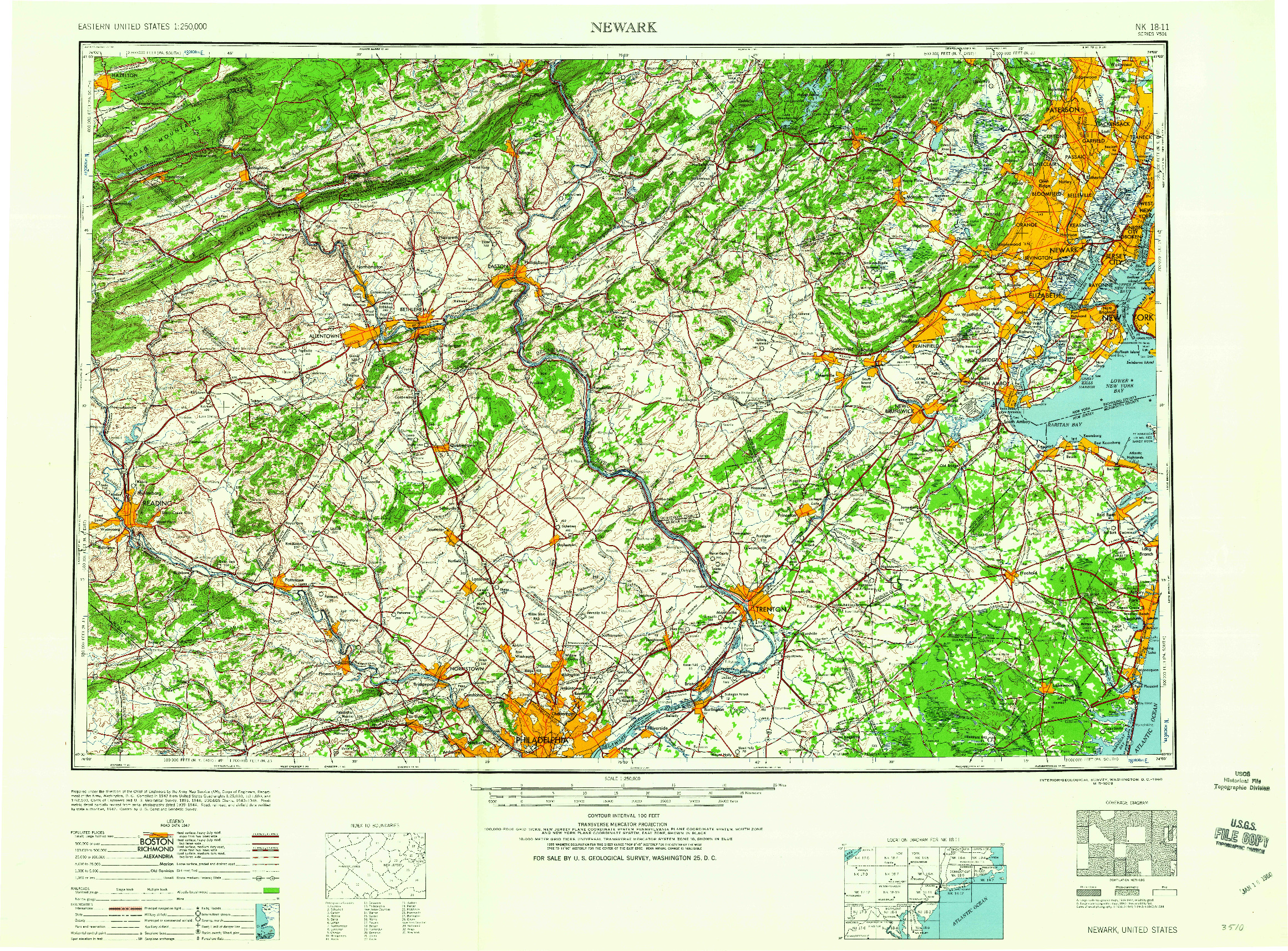 USGS 1:250000-SCALE QUADRANGLE FOR NEWARK, NJ 1960