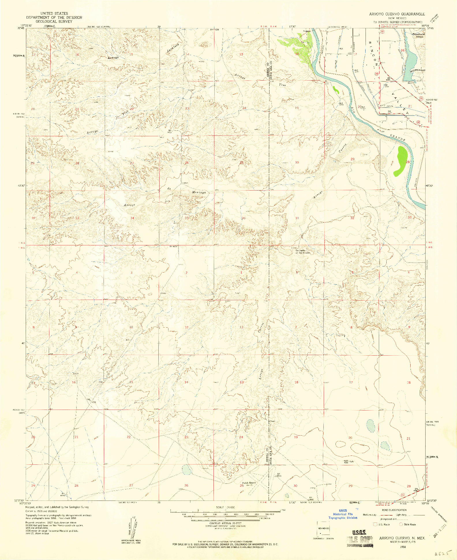 USGS 1:24000-SCALE QUADRANGLE FOR ARROYO CUERVO, NM 1958