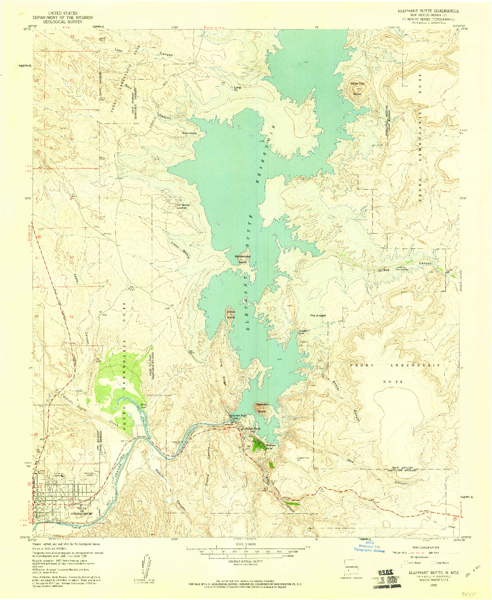 USGS 1:24000-SCALE QUADRANGLE FOR ELEPHANT BUTTE, NM 1958