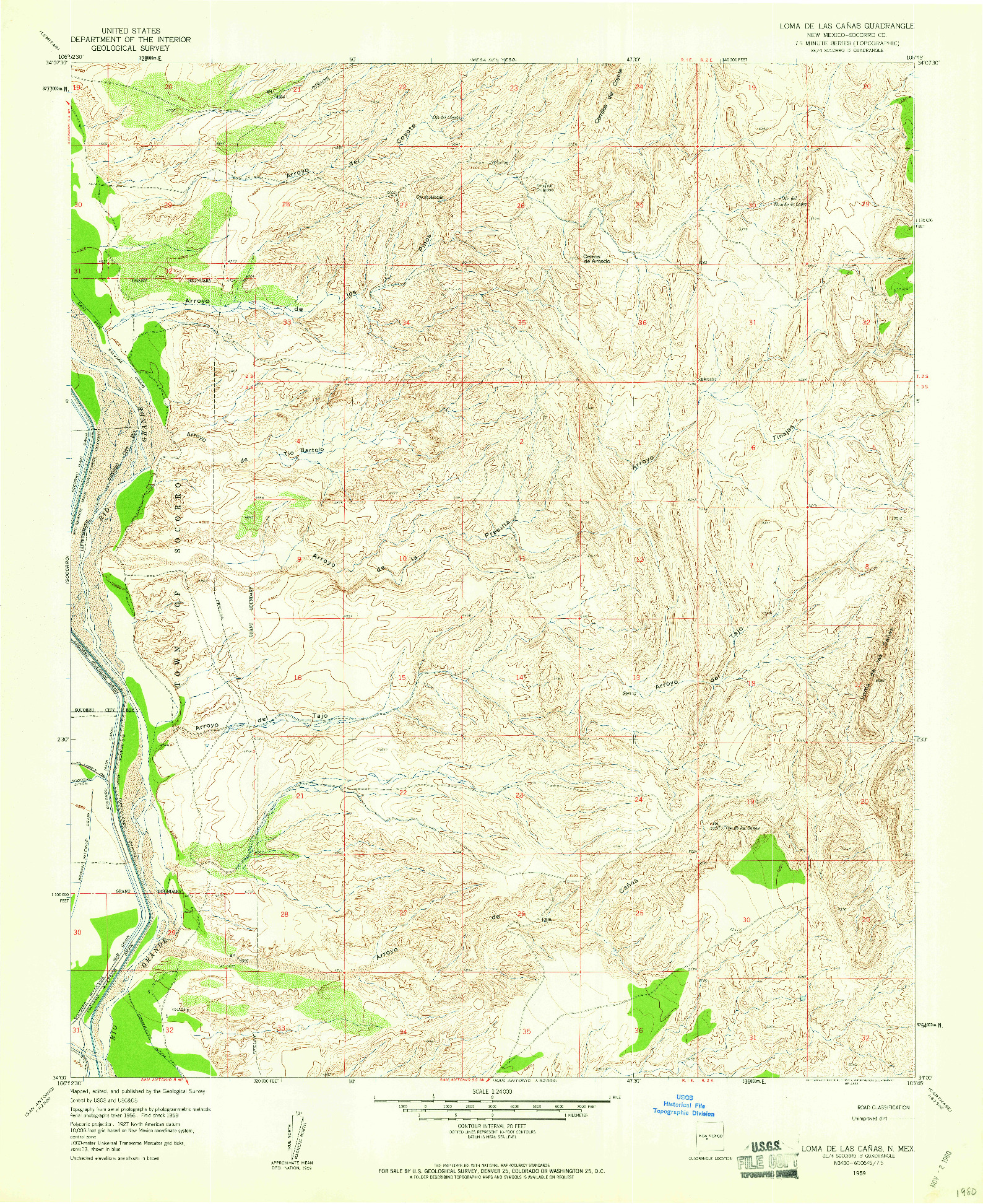 USGS 1:24000-SCALE QUADRANGLE FOR LOMA DE LAS CANAS, NM 1959