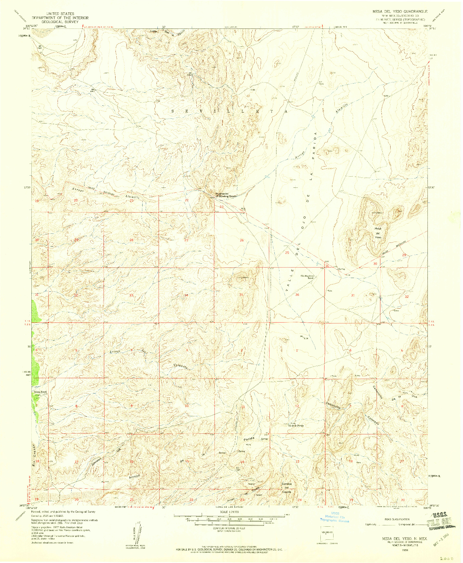 USGS 1:24000-SCALE QUADRANGLE FOR MESA DEL YESO, NM 1959