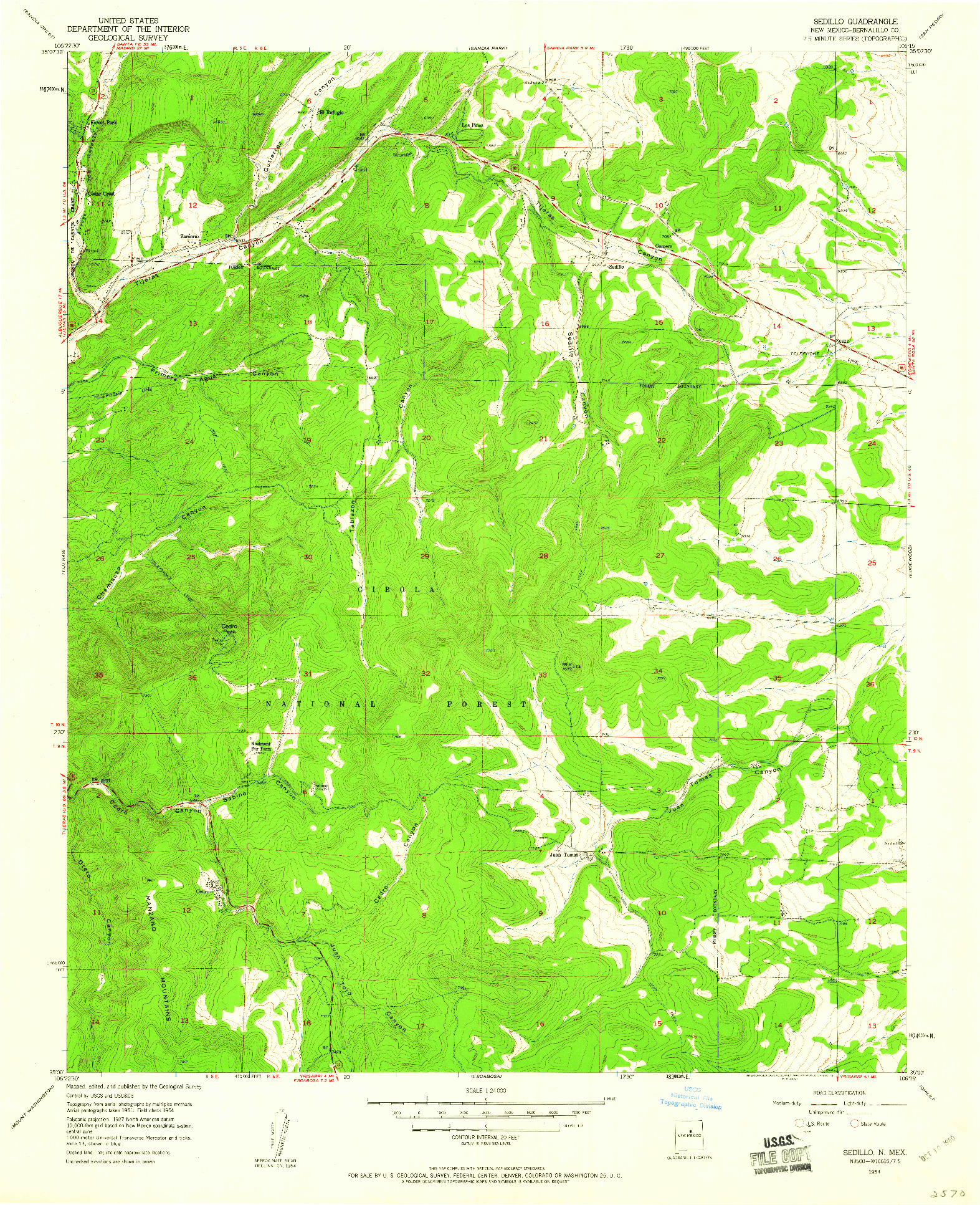 USGS 1:24000-SCALE QUADRANGLE FOR SEDILLO, NM 1954