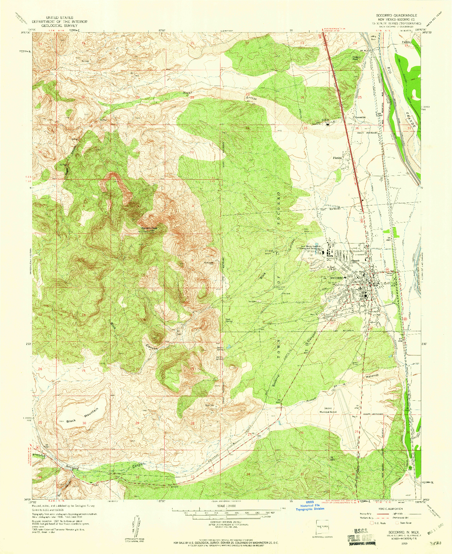 USGS 1:24000-SCALE QUADRANGLE FOR SOCORRO, NM 1959