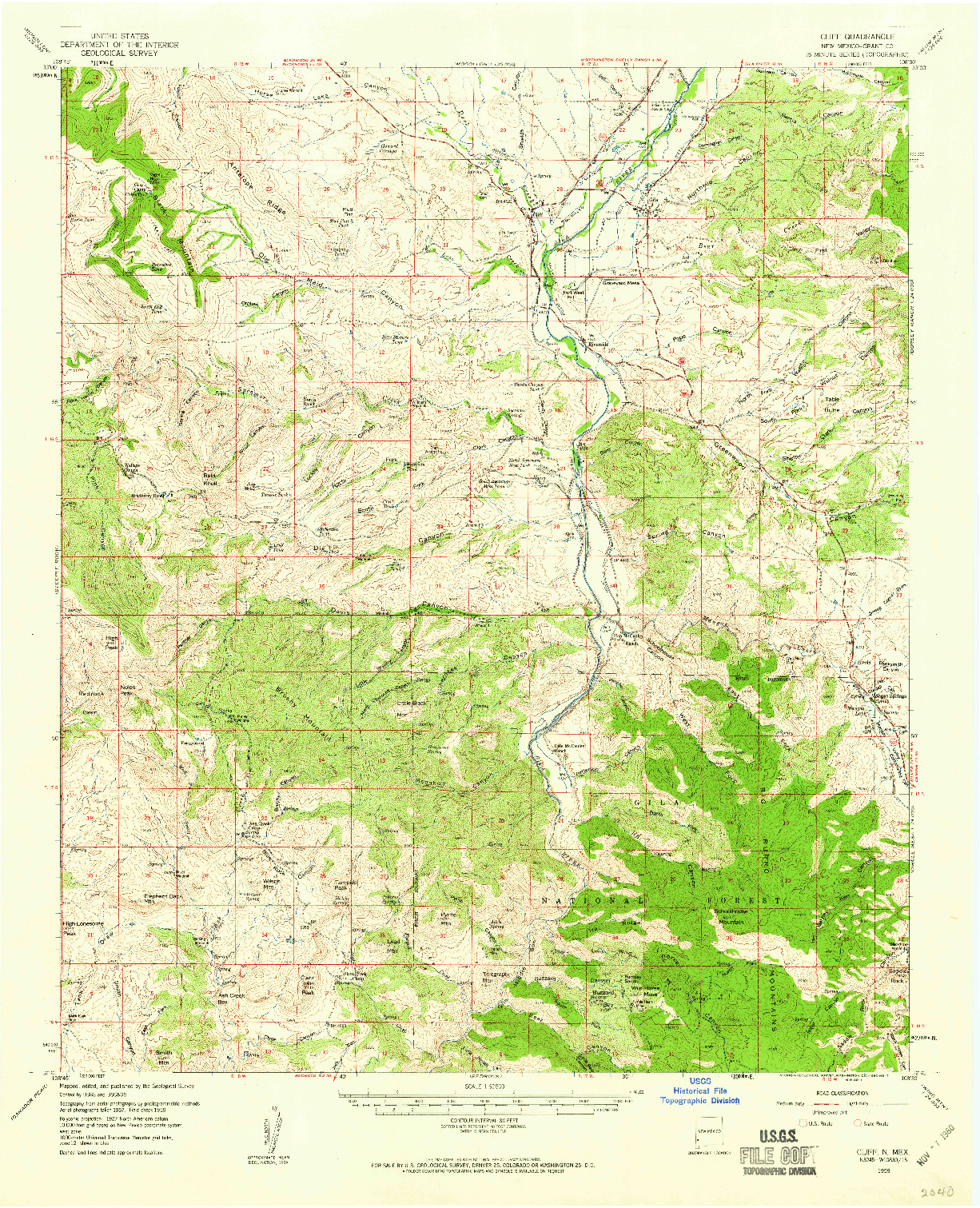 USGS 1:62500-SCALE QUADRANGLE FOR CLIFF, NM 1959