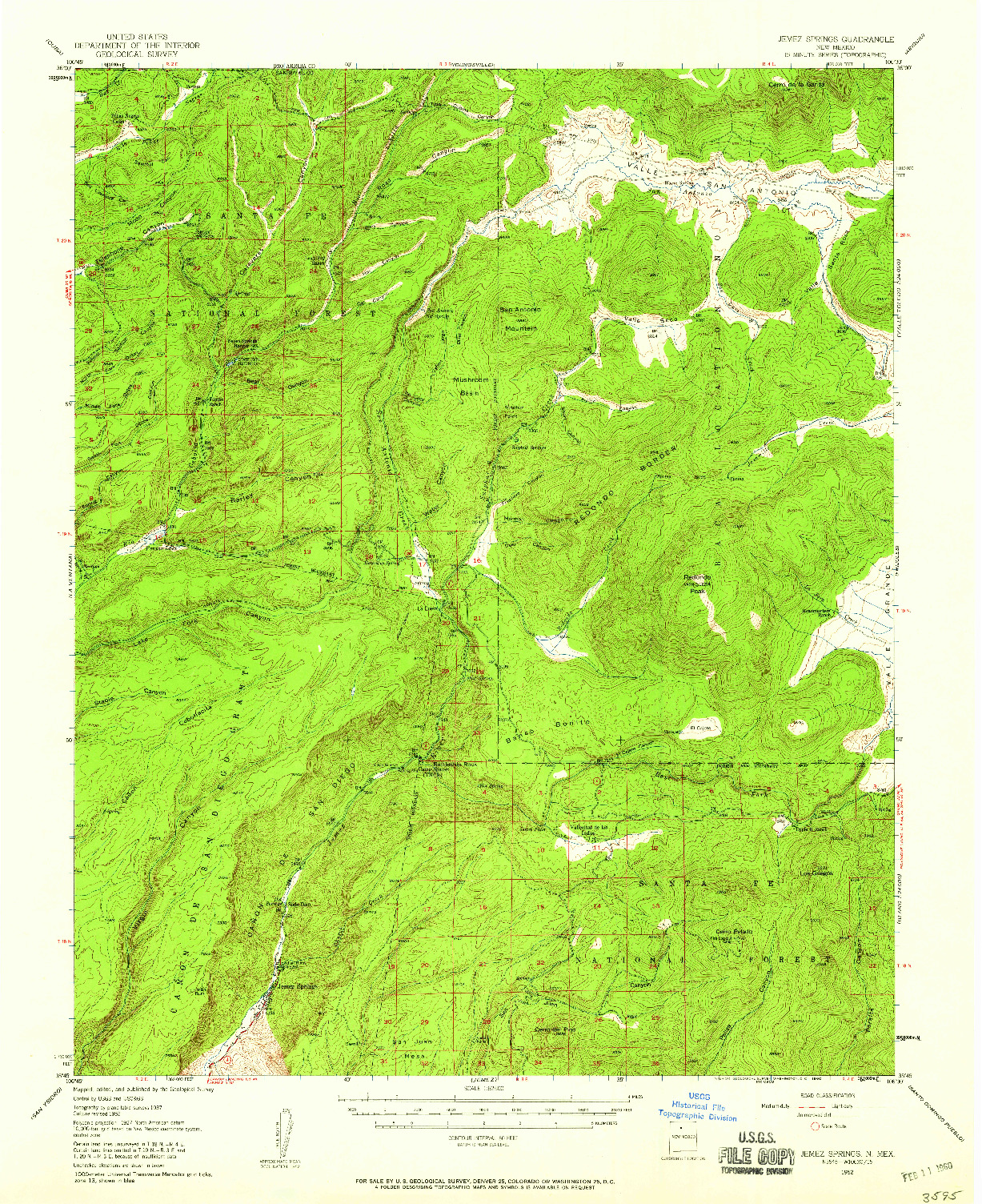 USGS 1:62500-SCALE QUADRANGLE FOR JEMEZ SPRINGS, NM 1952