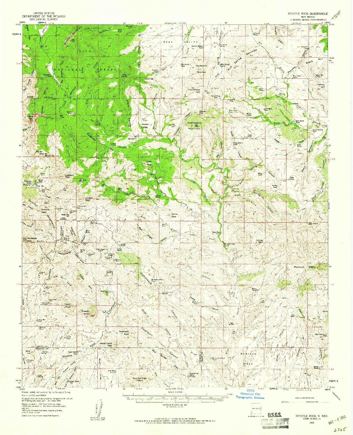USGS 1:62500-SCALE QUADRANGLE FOR STEEPLE ROCK, NM 1959