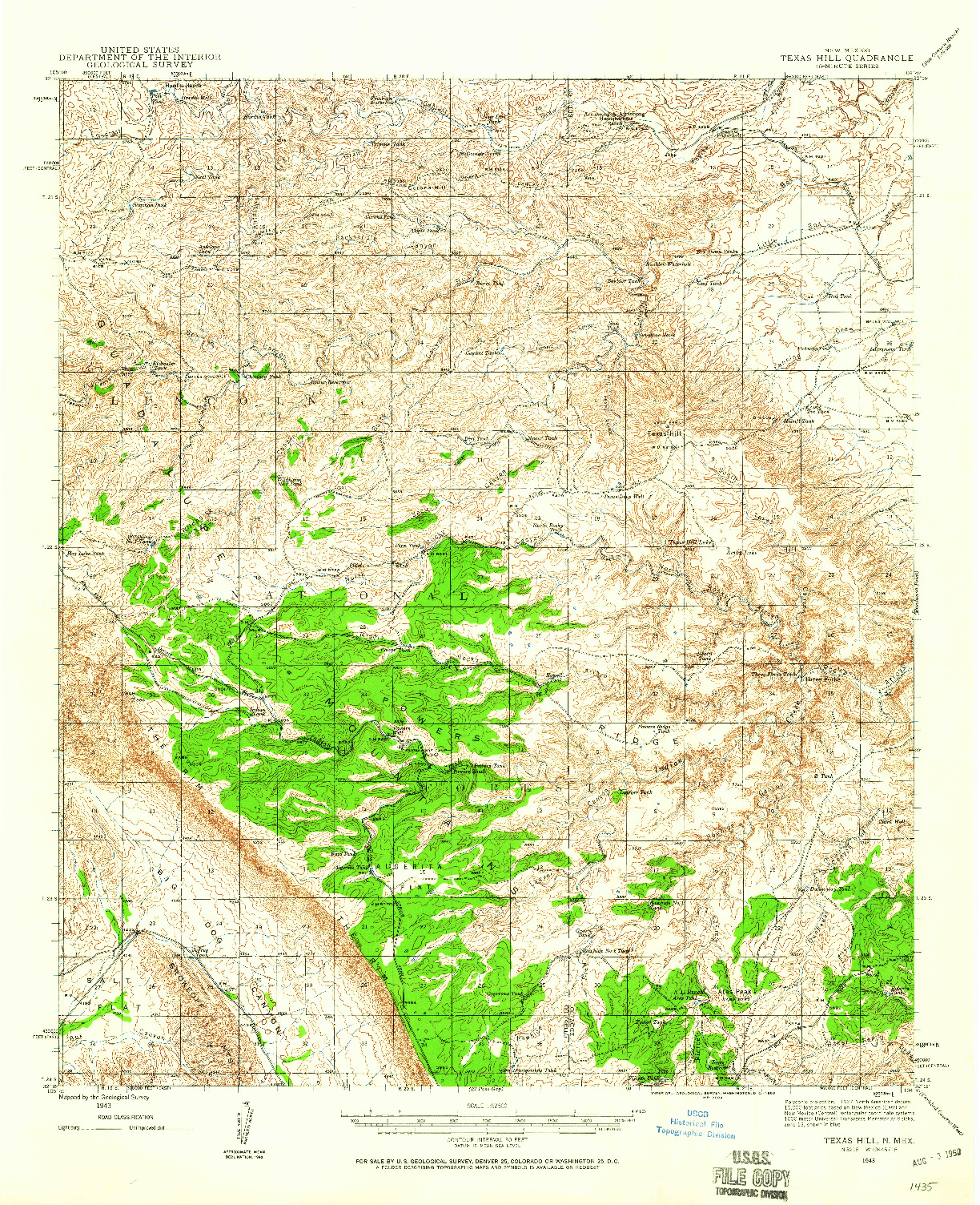 USGS 1:62500-SCALE QUADRANGLE FOR TEXAS HILL, NM 1943