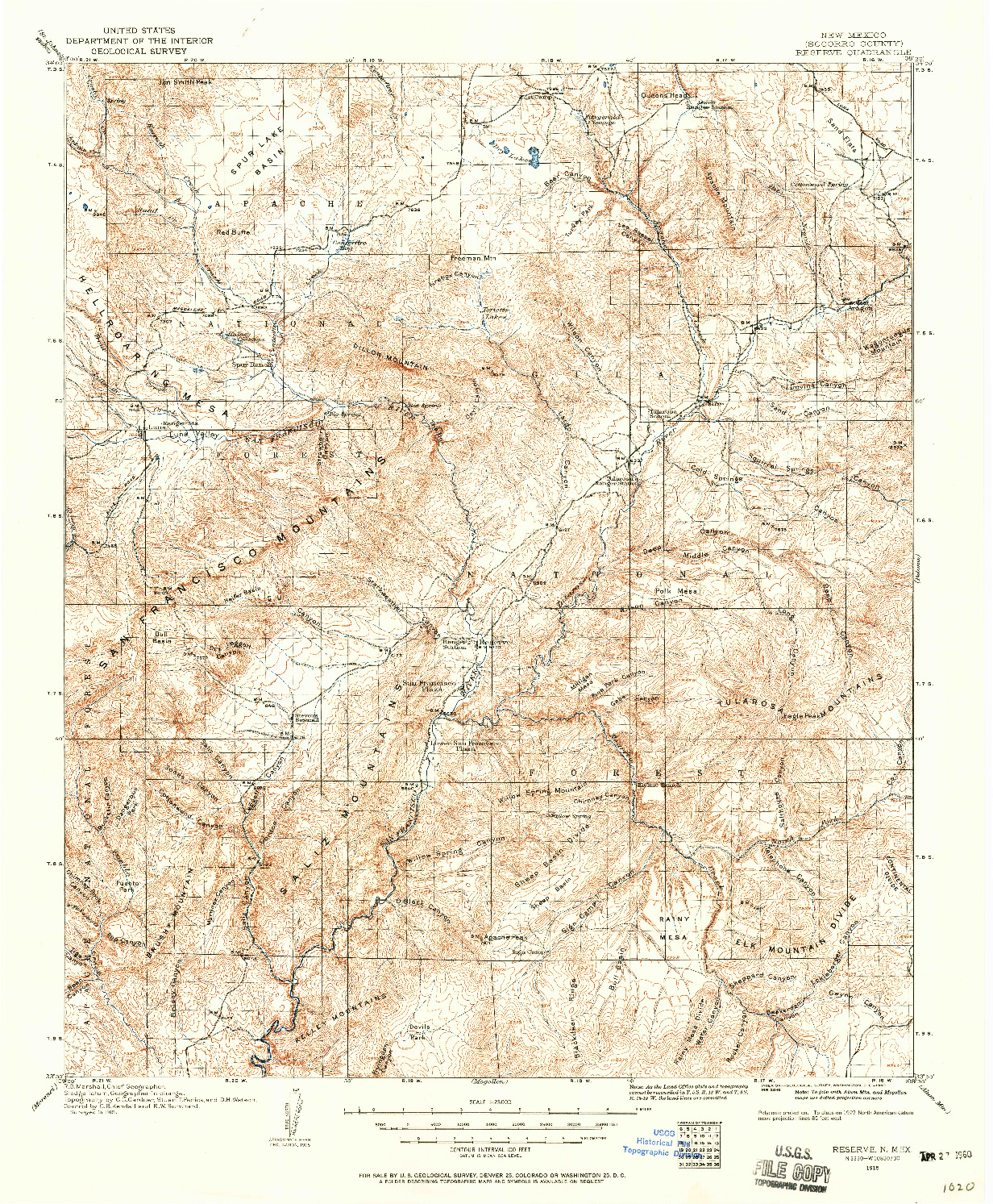 USGS 1:125000-SCALE QUADRANGLE FOR RESERVE, NM 1915