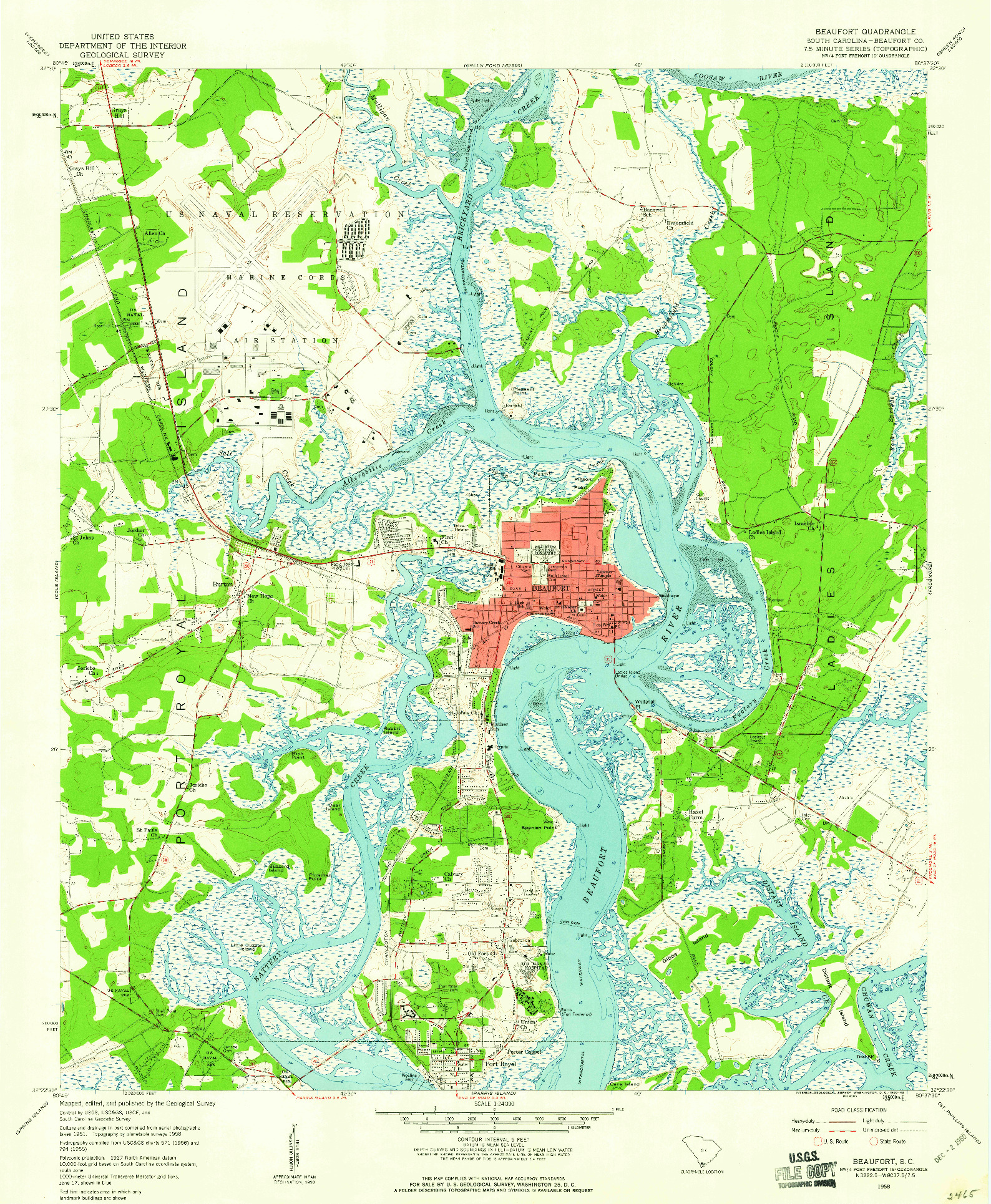 USGS 1:24000-SCALE QUADRANGLE FOR BEAUFORT, SC 1958