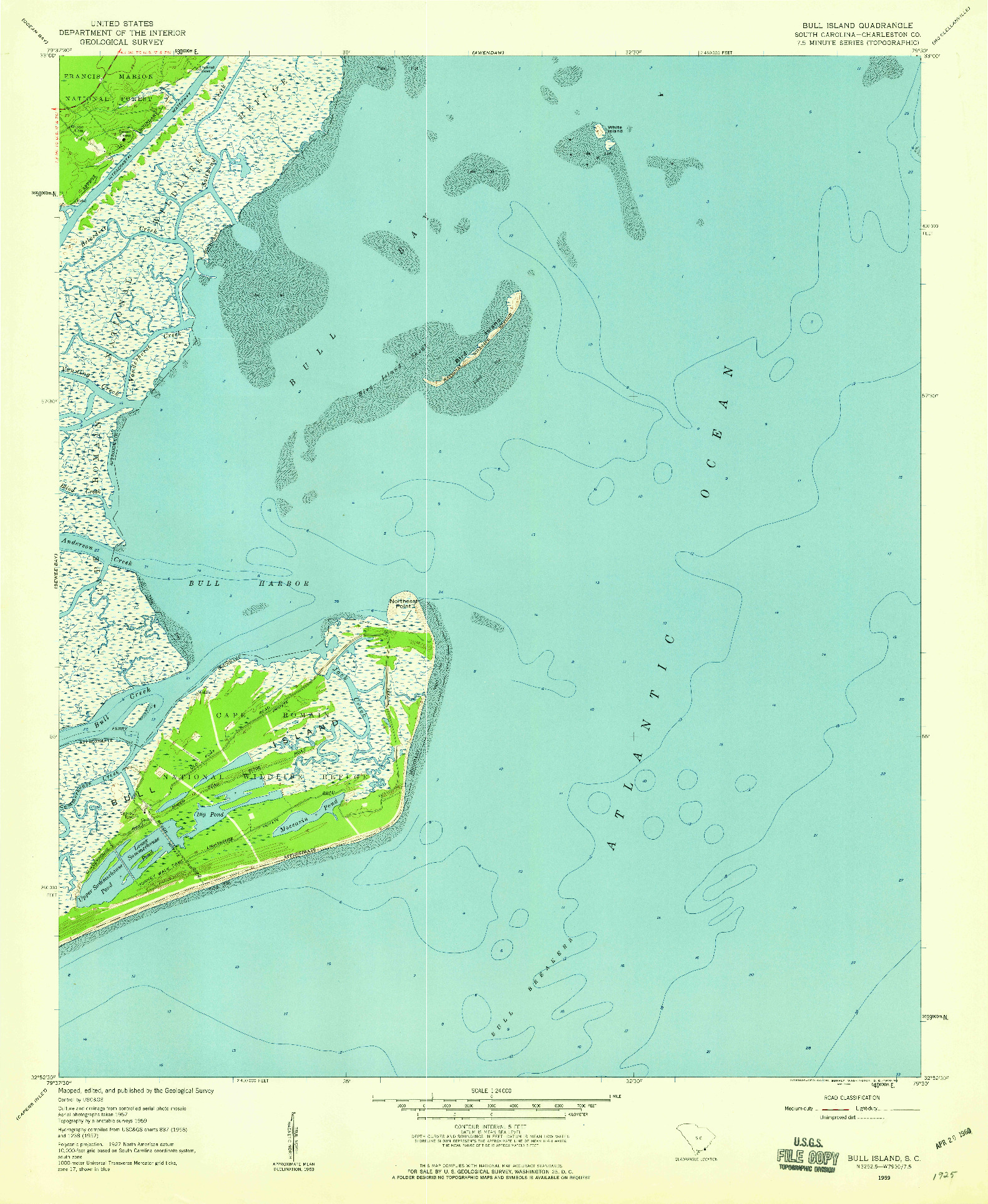 USGS 1:24000-SCALE QUADRANGLE FOR BULL ISLAND, SC 1959