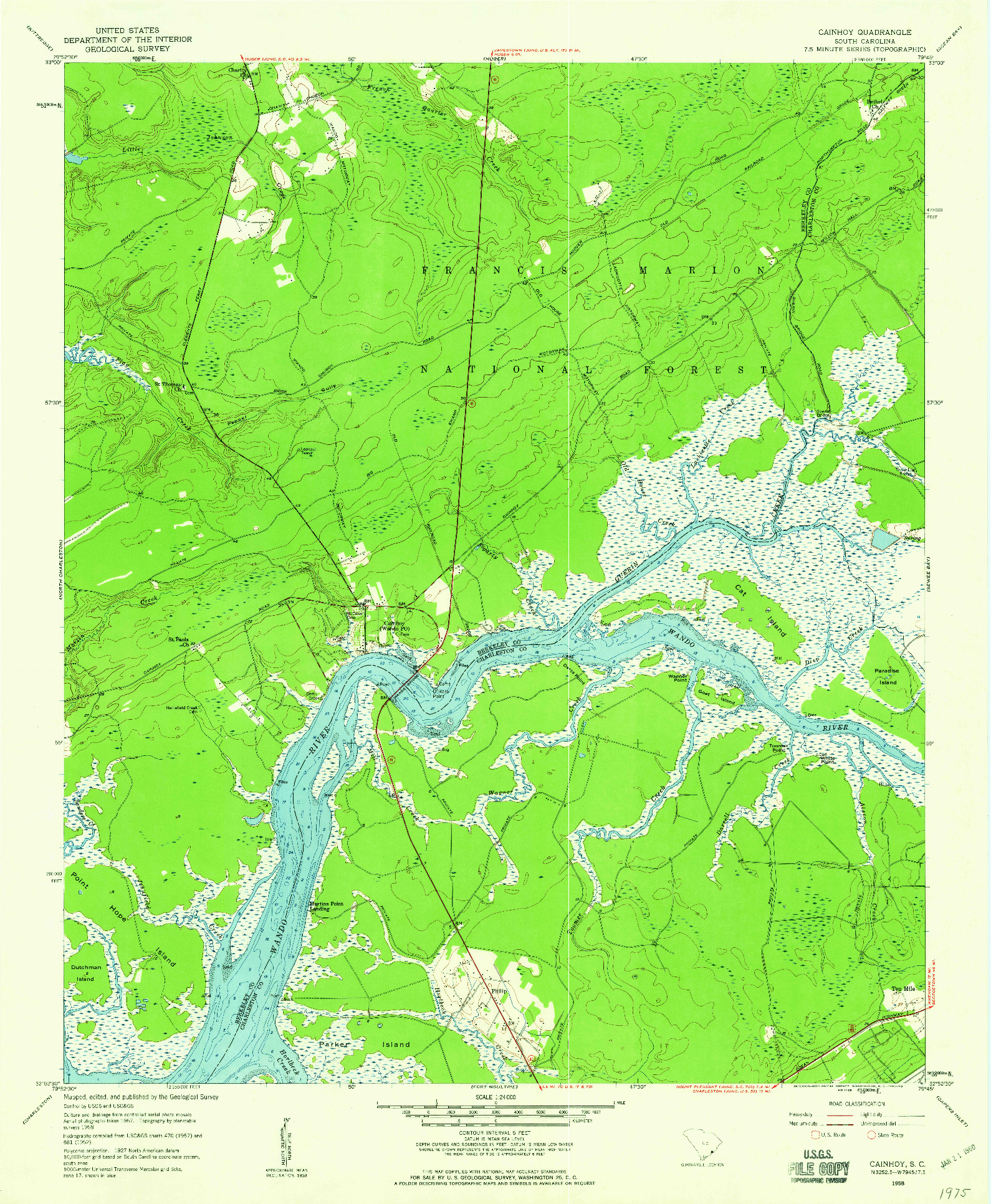 USGS 1:24000-SCALE QUADRANGLE FOR CAINHOY, SC 1958