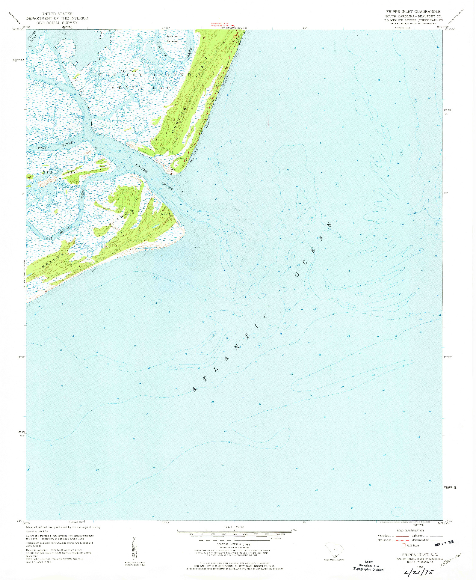 USGS 1:24000-SCALE QUADRANGLE FOR FRIPPS INLET, SC 1958