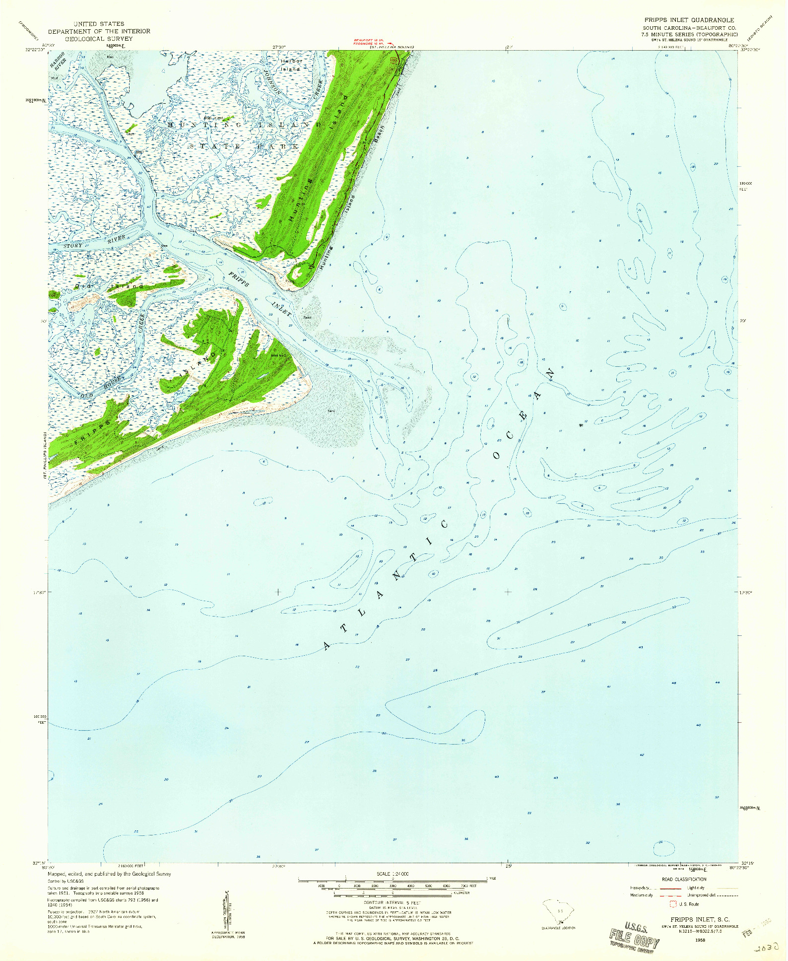 USGS 1:24000-SCALE QUADRANGLE FOR FRIPPS INLET, SC 1958