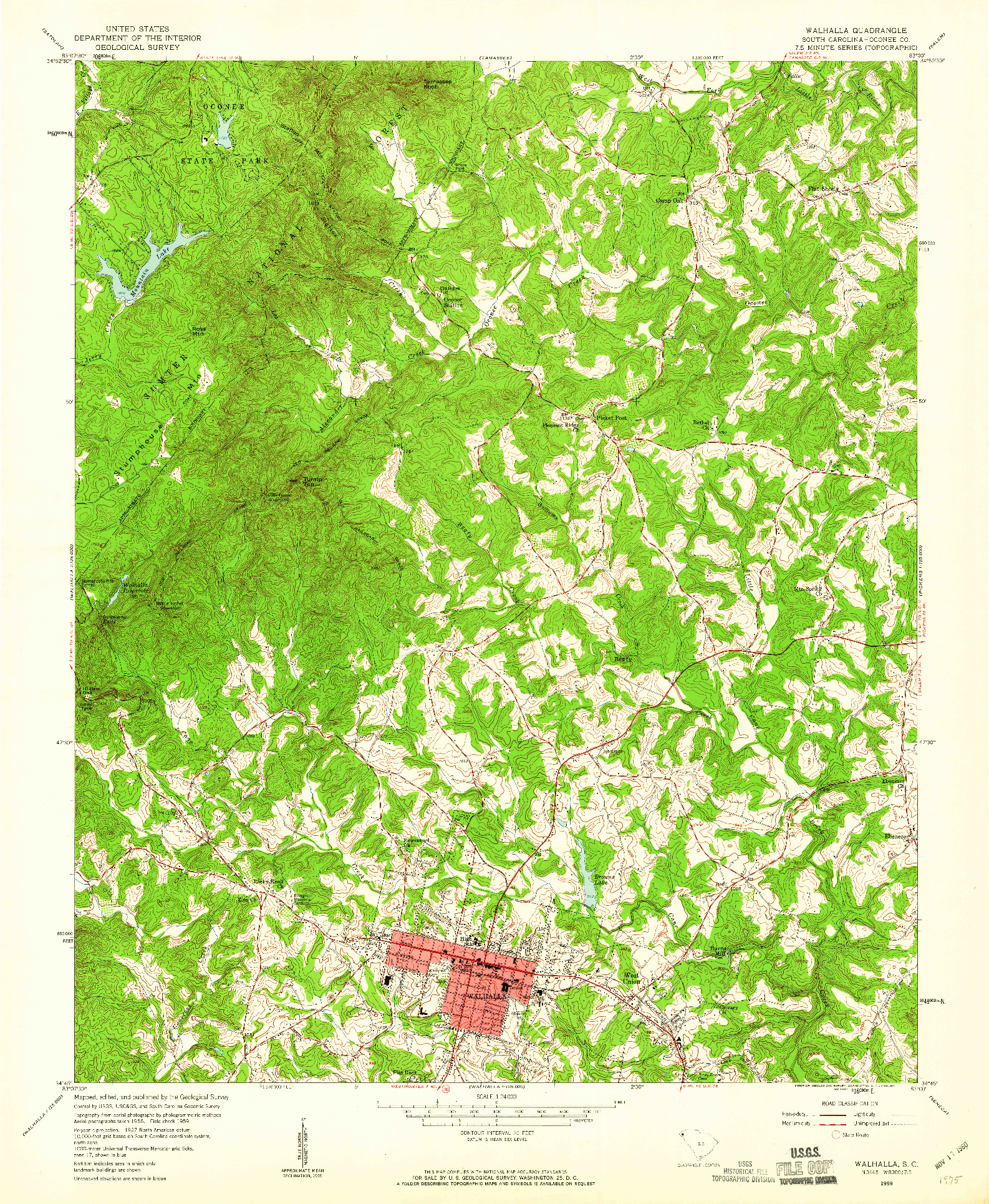 USGS 1:24000-SCALE QUADRANGLE FOR WALHALLA, SC 1959