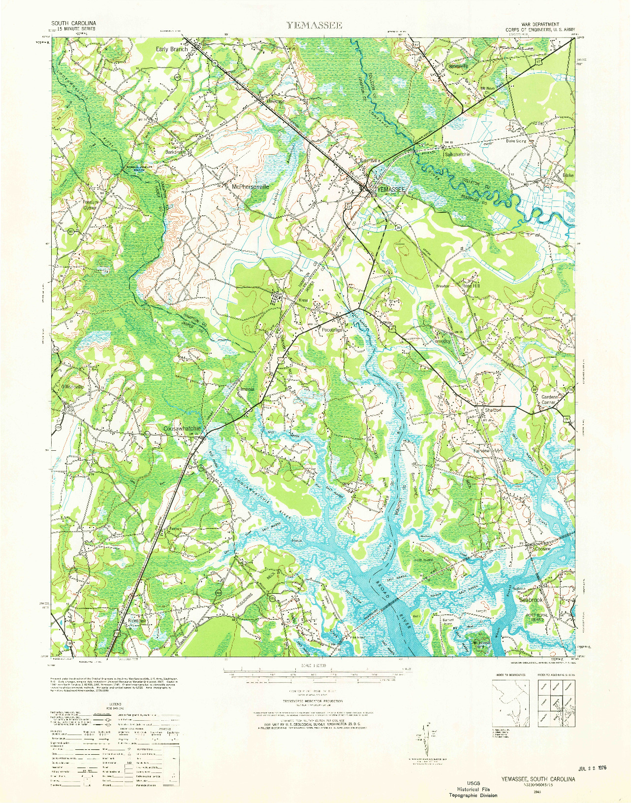 USGS 1:62500-SCALE QUADRANGLE FOR YEMASSEE, SC 1943
