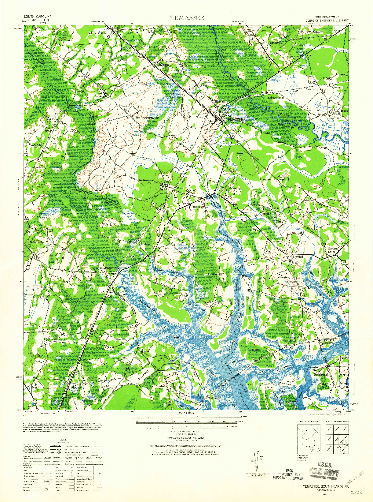 USGS 1:62500-SCALE QUADRANGLE FOR YEMASSEE, SC 1943