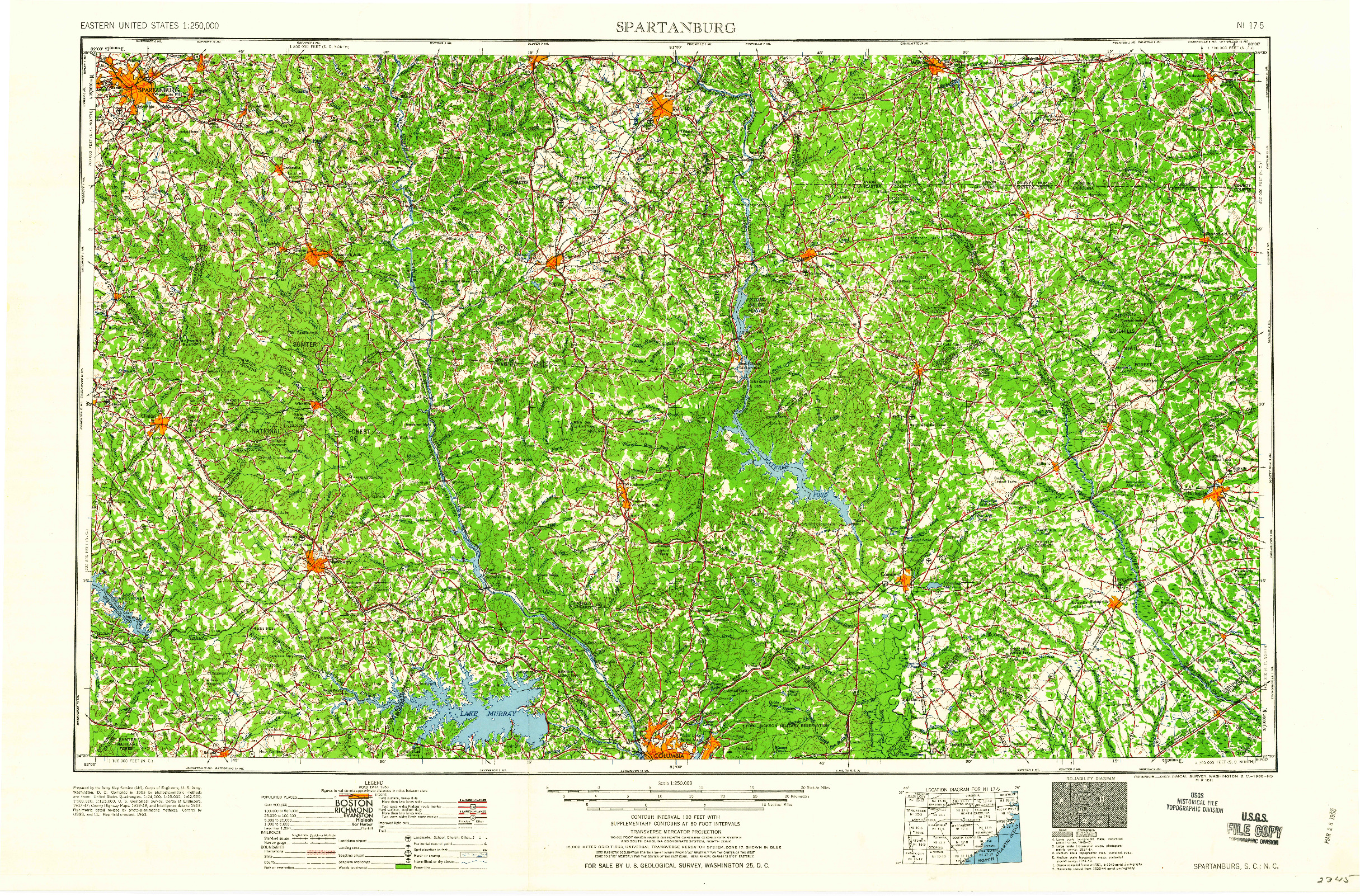 USGS 1:250000-SCALE QUADRANGLE FOR SPARTANBURG, SC 1960