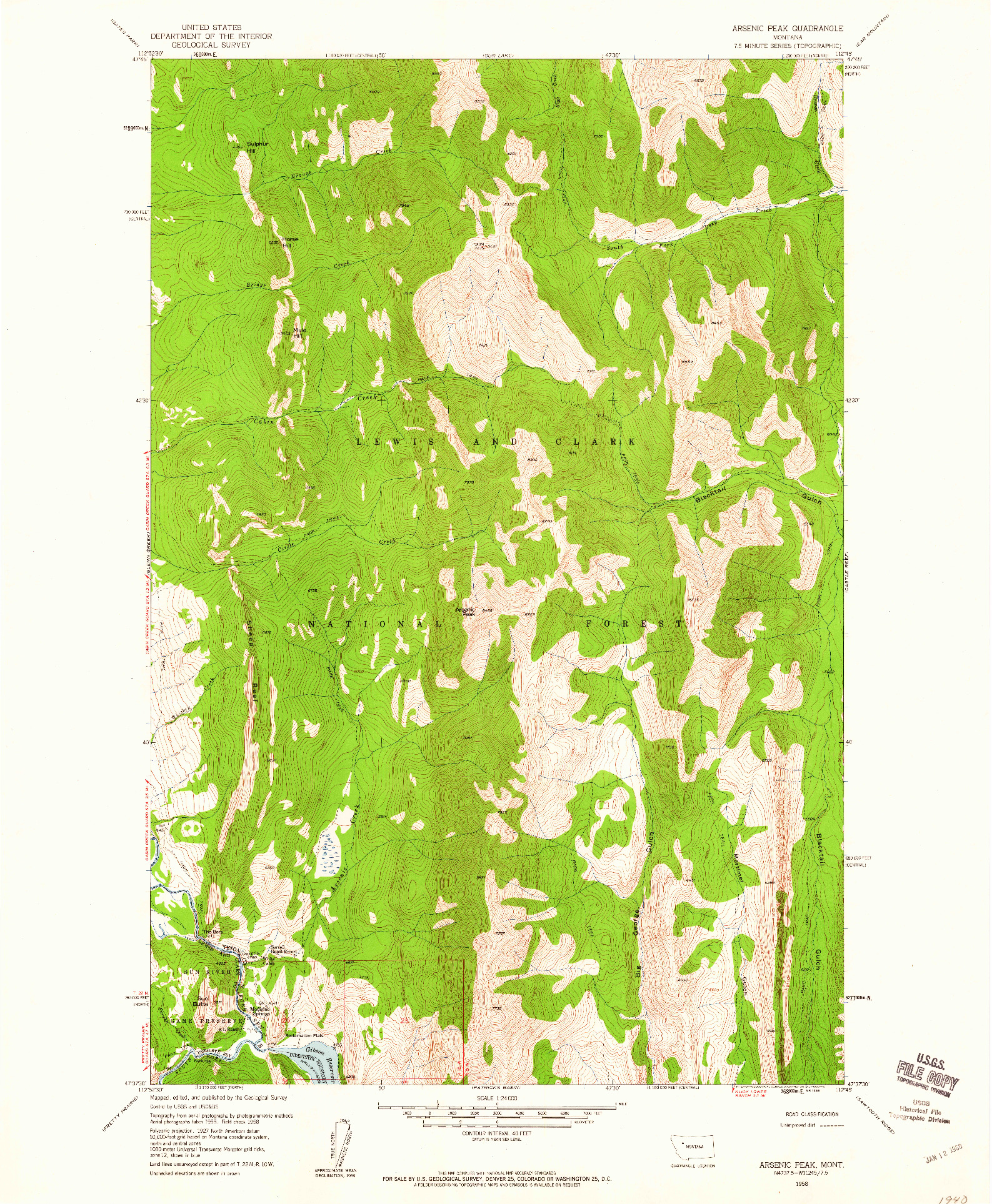 USGS 1:24000-SCALE QUADRANGLE FOR ARSENIC PEAK, MT 1958