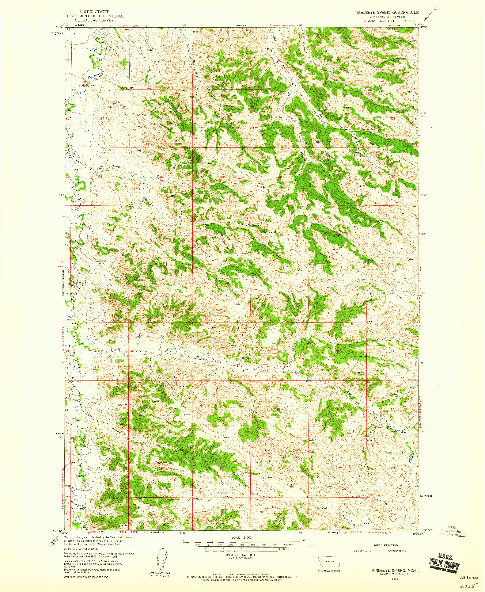USGS 1:24000-SCALE QUADRANGLE FOR BIRDSEYE SPRING, MT 1958