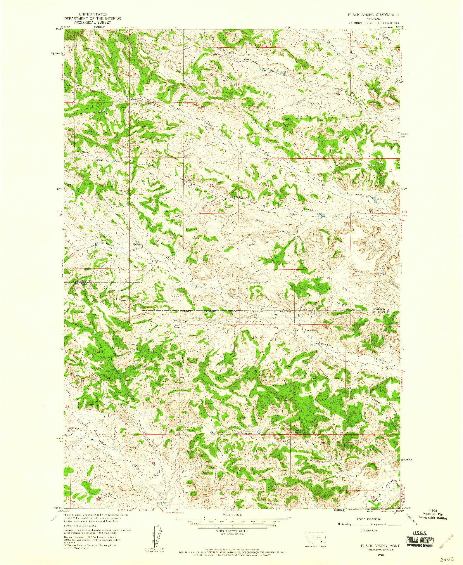 USGS 1:24000-SCALE QUADRANGLE FOR BLACK SPRING, MT 1958