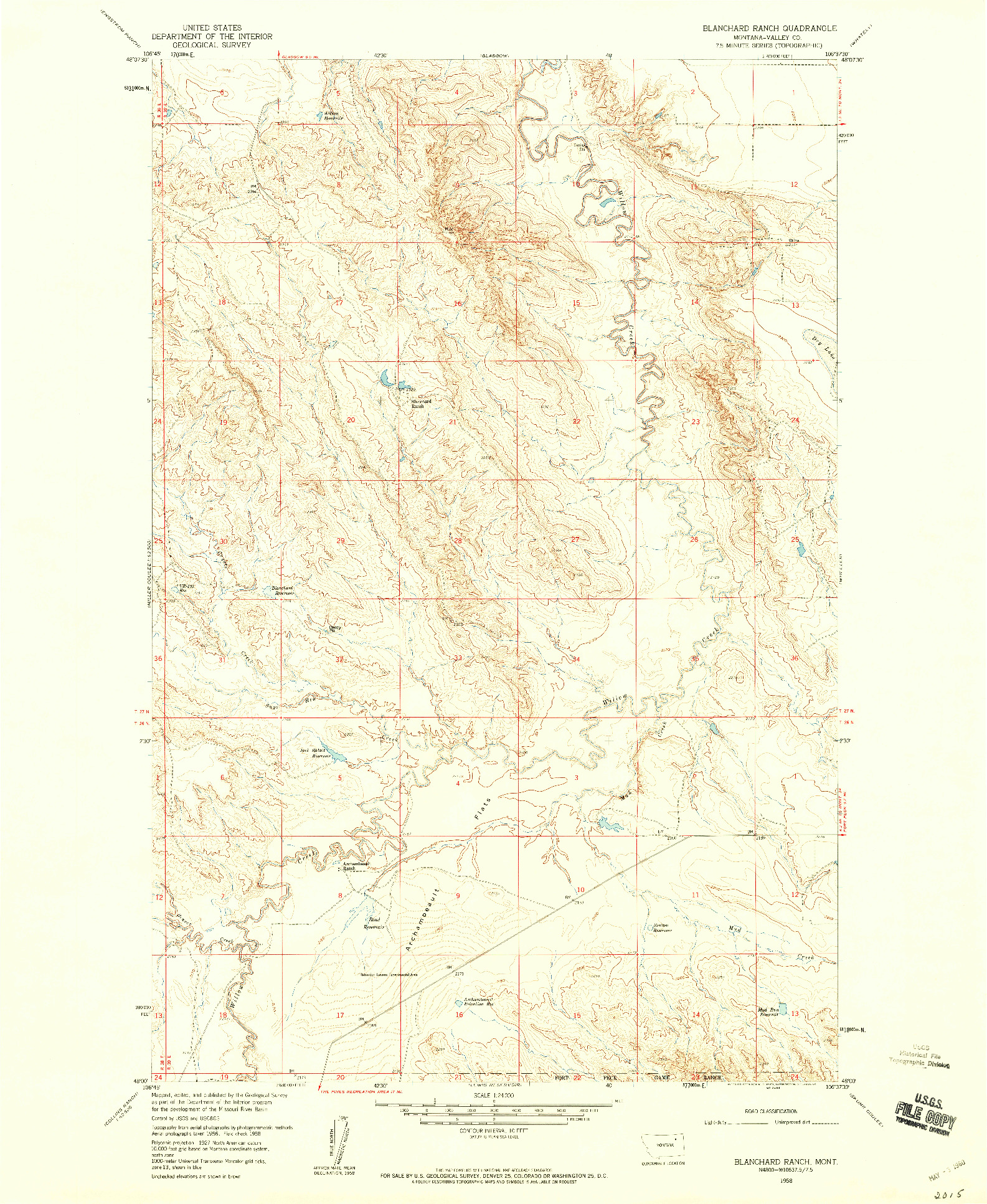 USGS 1:24000-SCALE QUADRANGLE FOR BLANCHARD RANCH, MT 1958