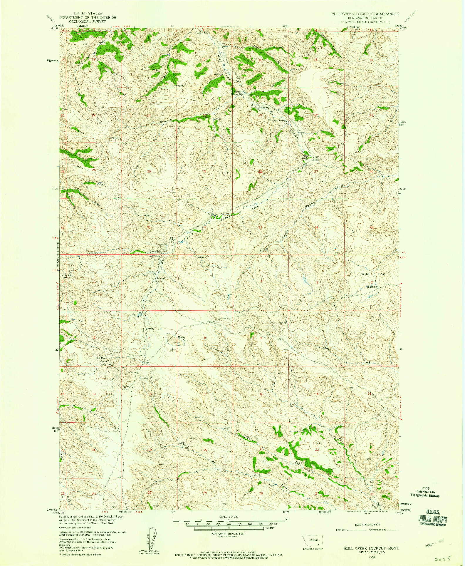 USGS 1:24000-SCALE QUADRANGLE FOR BULL CREEK LOOKOUT, MT 1958