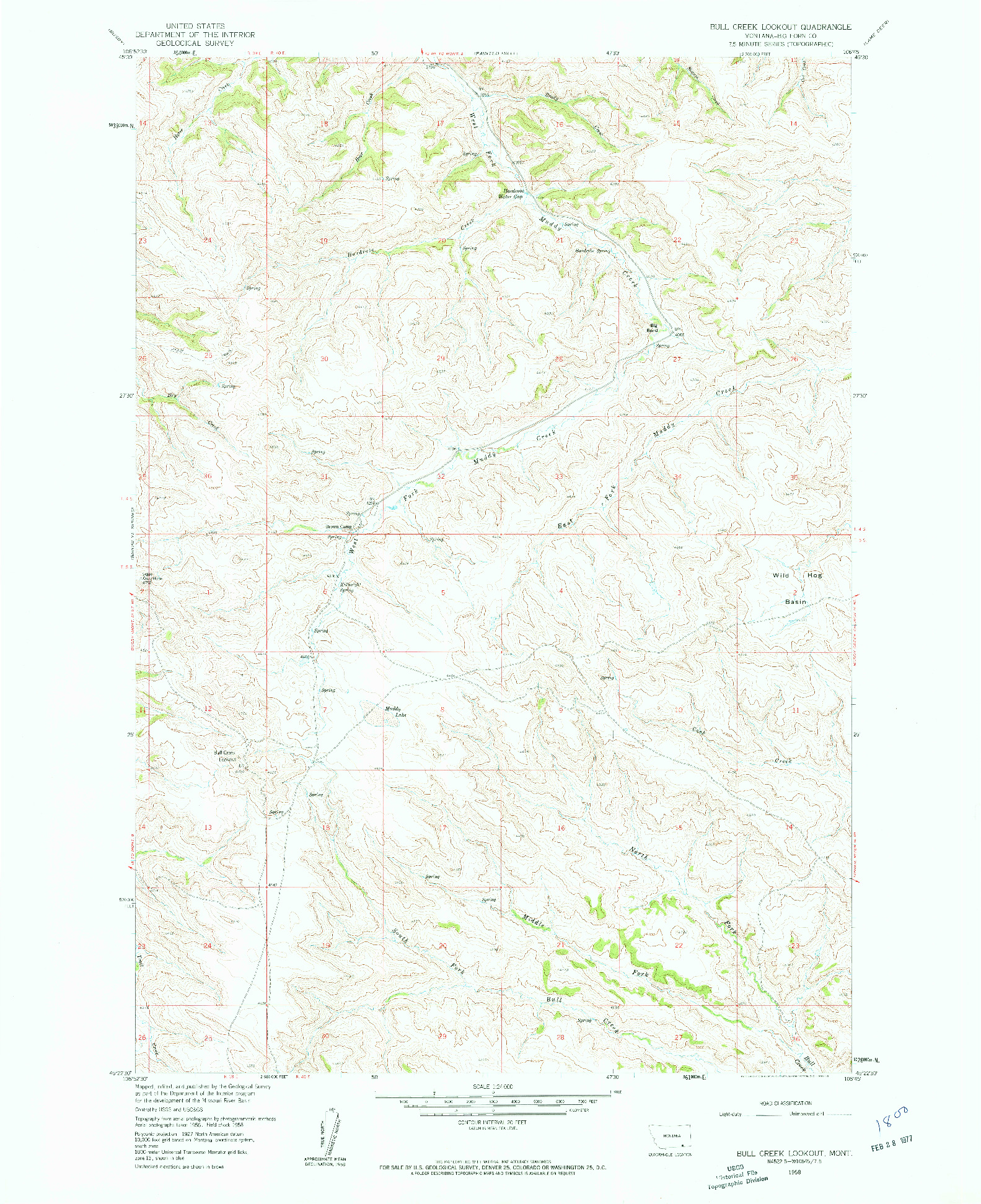 USGS 1:24000-SCALE QUADRANGLE FOR BULL CREEK LOOKOUT, MT 1958