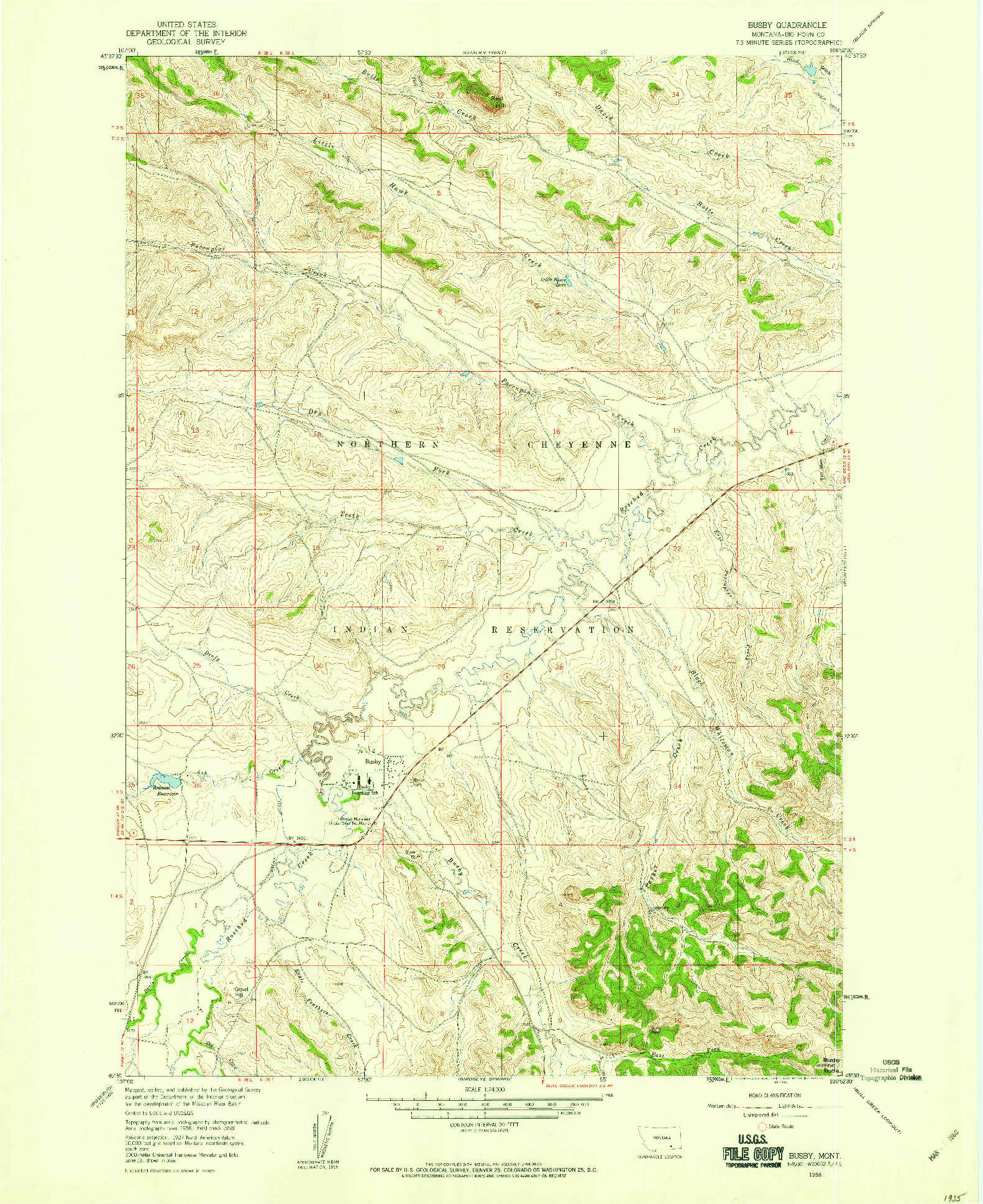 USGS 1:24000-SCALE QUADRANGLE FOR BUSBY, MT 1958